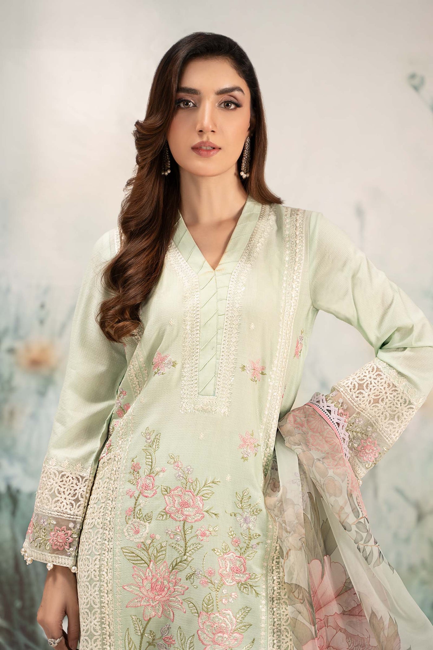 3 Piece Embroidered Dobby Lawn Suit | DW-EF25-151