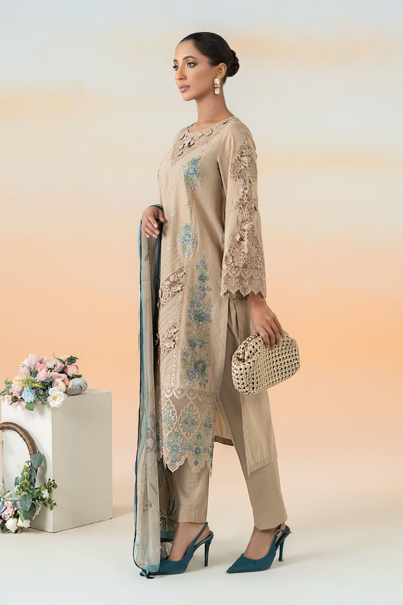 3 Piece Embroidered Dobby Lawn Suit | DW-EF25-53