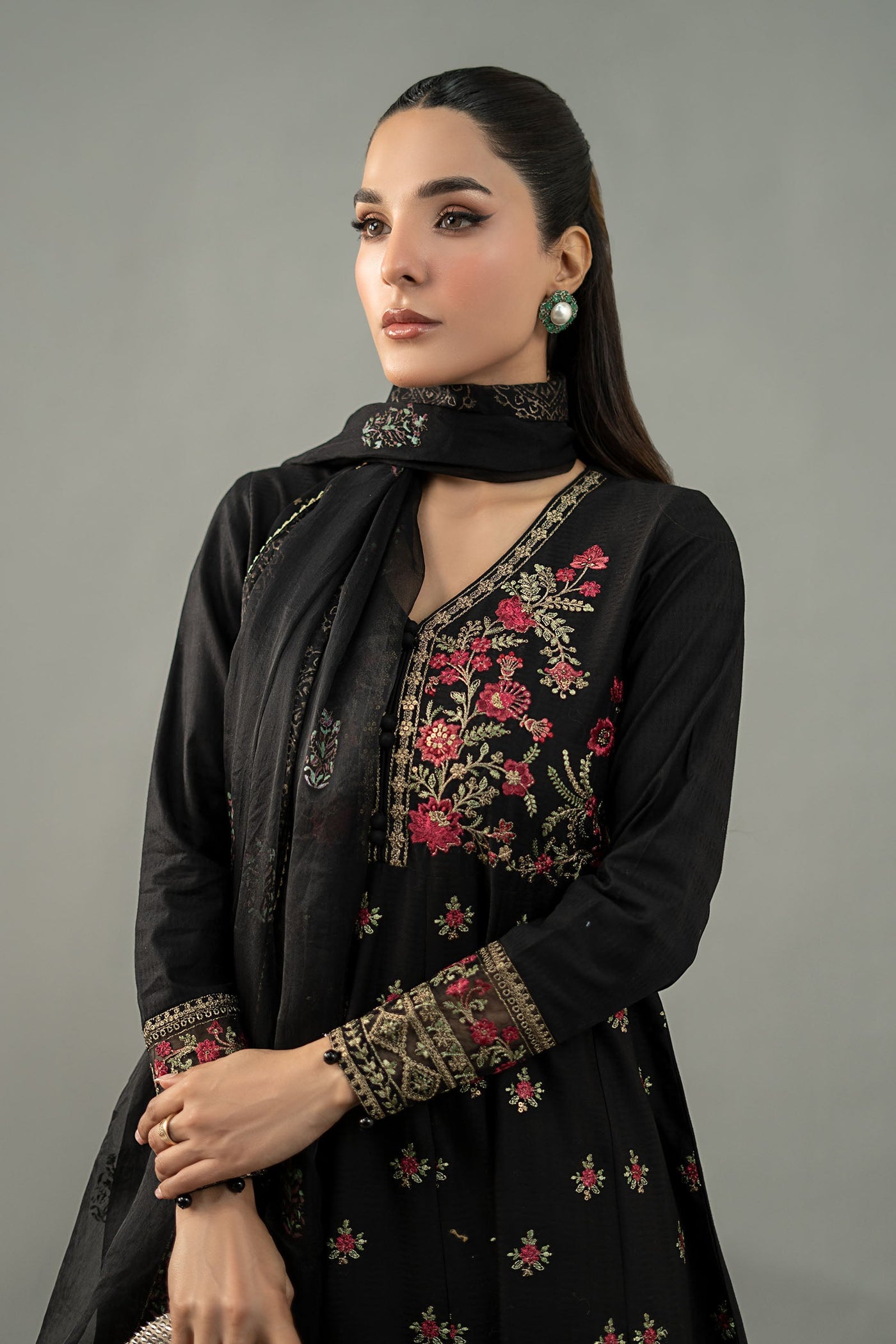 3 Piece Embroidered Dobby Lawn Suit | DW-EF25-76