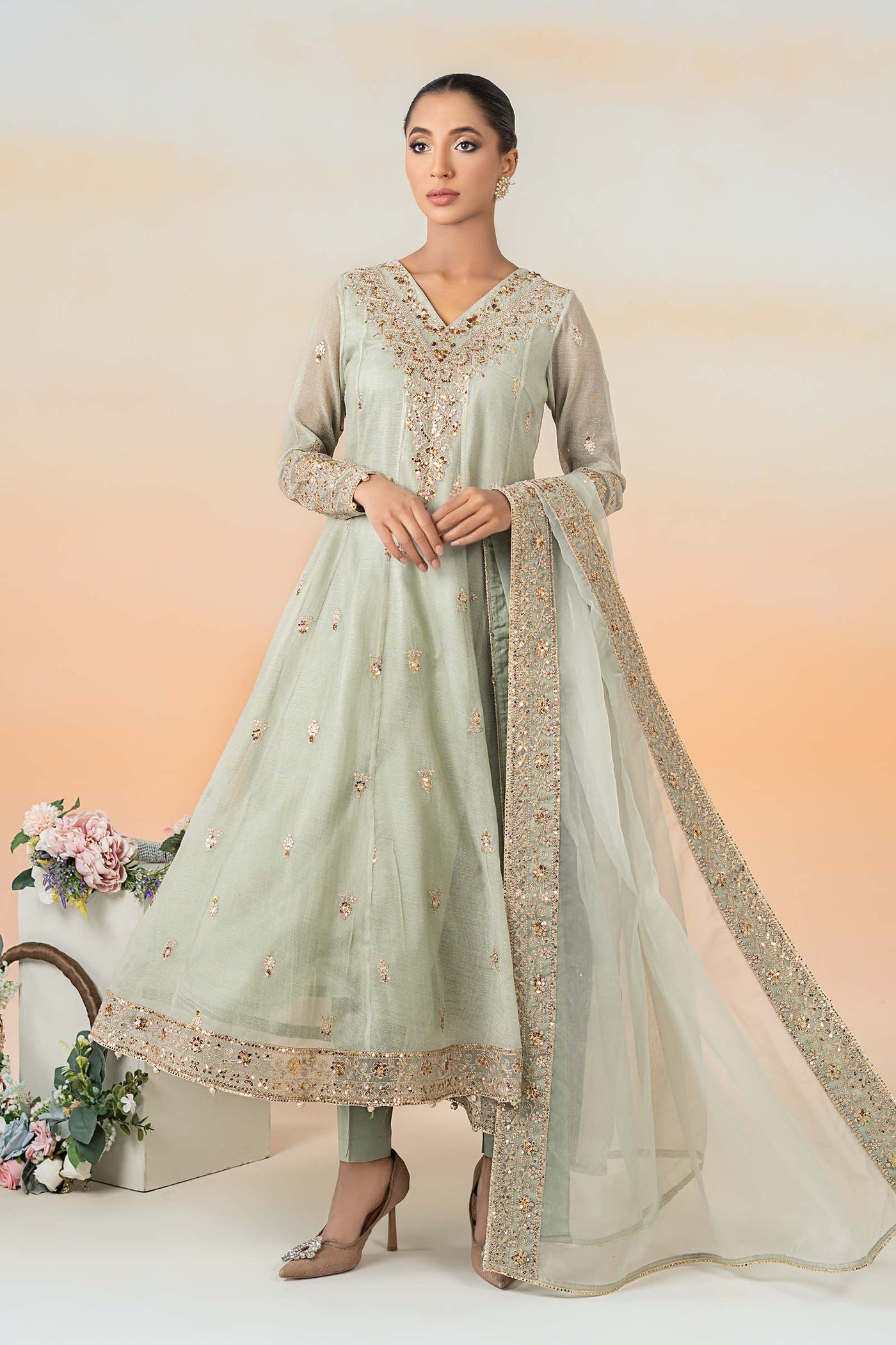 3 Piece Embroidered Cotton Net Suit | DW-EF25-88