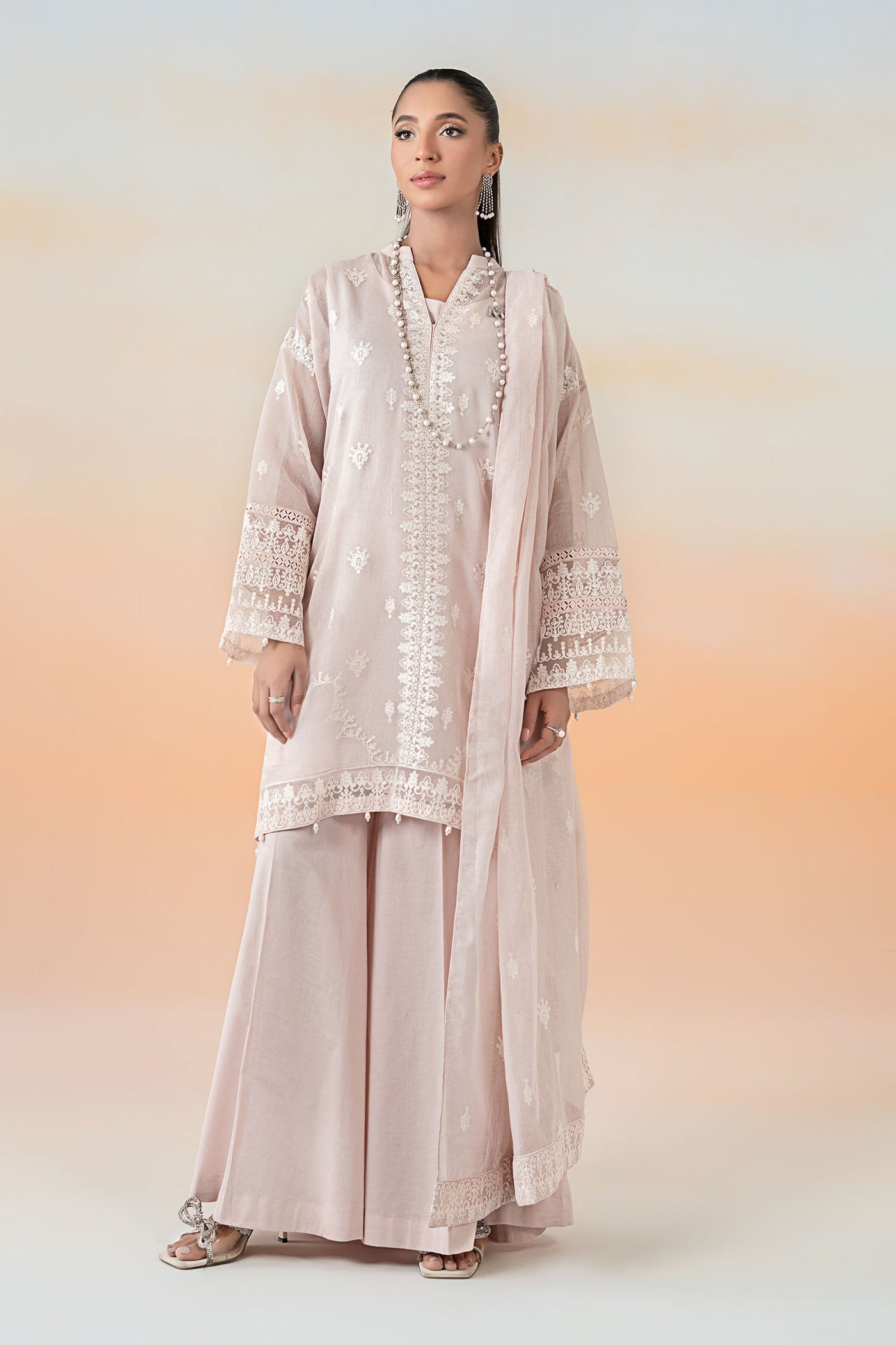 3 Piece Embroidered Cotton Net Suit | DW-EF25-92