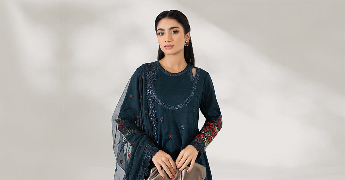 3 Piece Embroidered Dobby Lawn Suit | DW-PF24-05