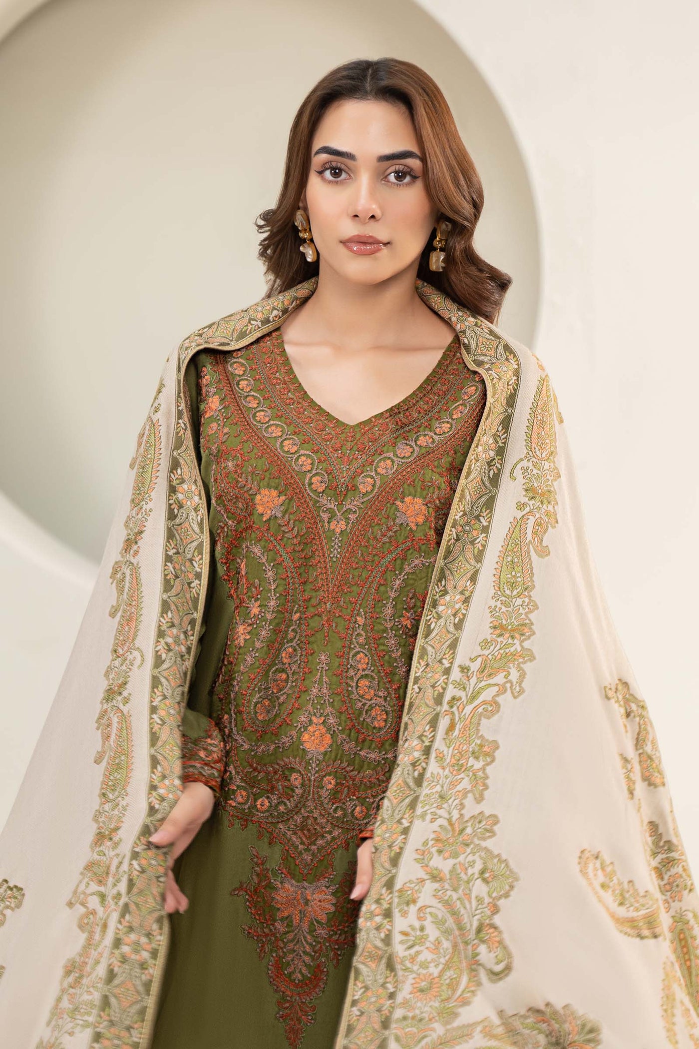 3 Piece Embroidered Linen Suit | DW-W24-100