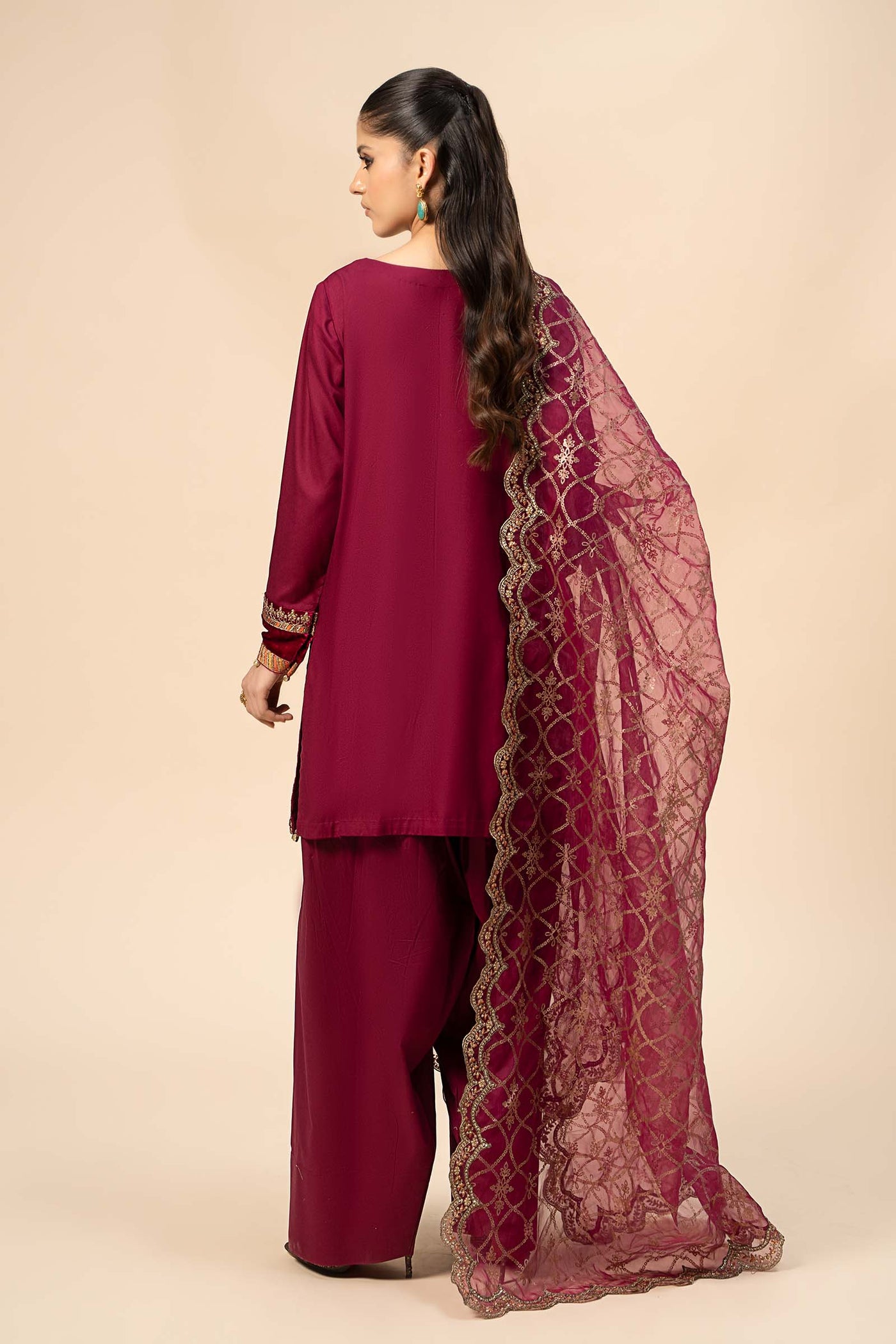 3 Piece Embroidered Linen Suit | DW-W24-106