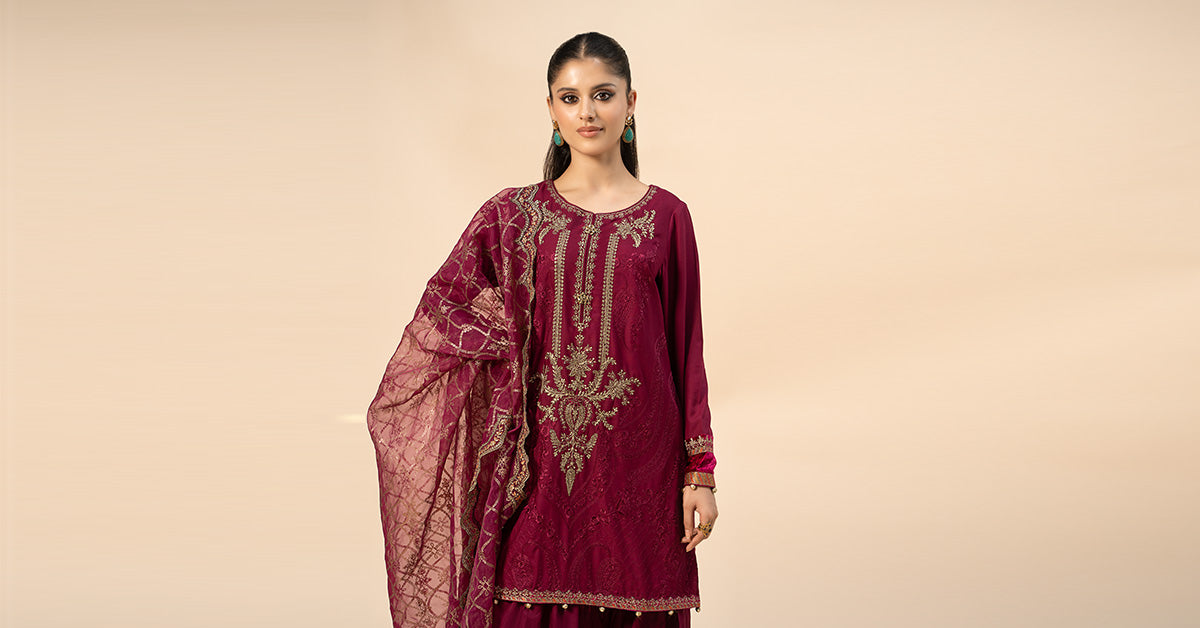 3 Piece Embroidered Linen Suit | DW-W24-106