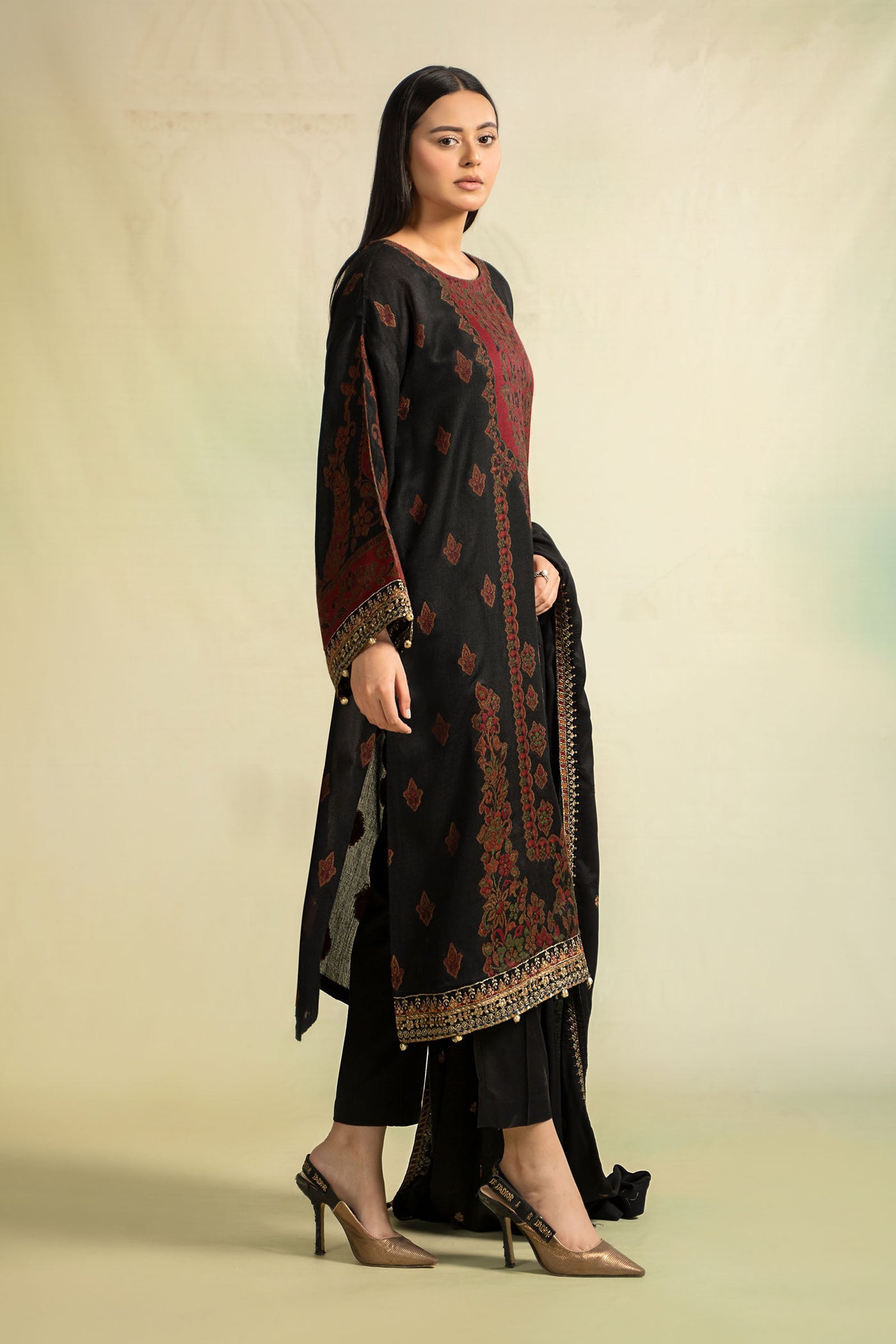 3 Piece Embroidered Woven Khadi Suit | DW-W24-107