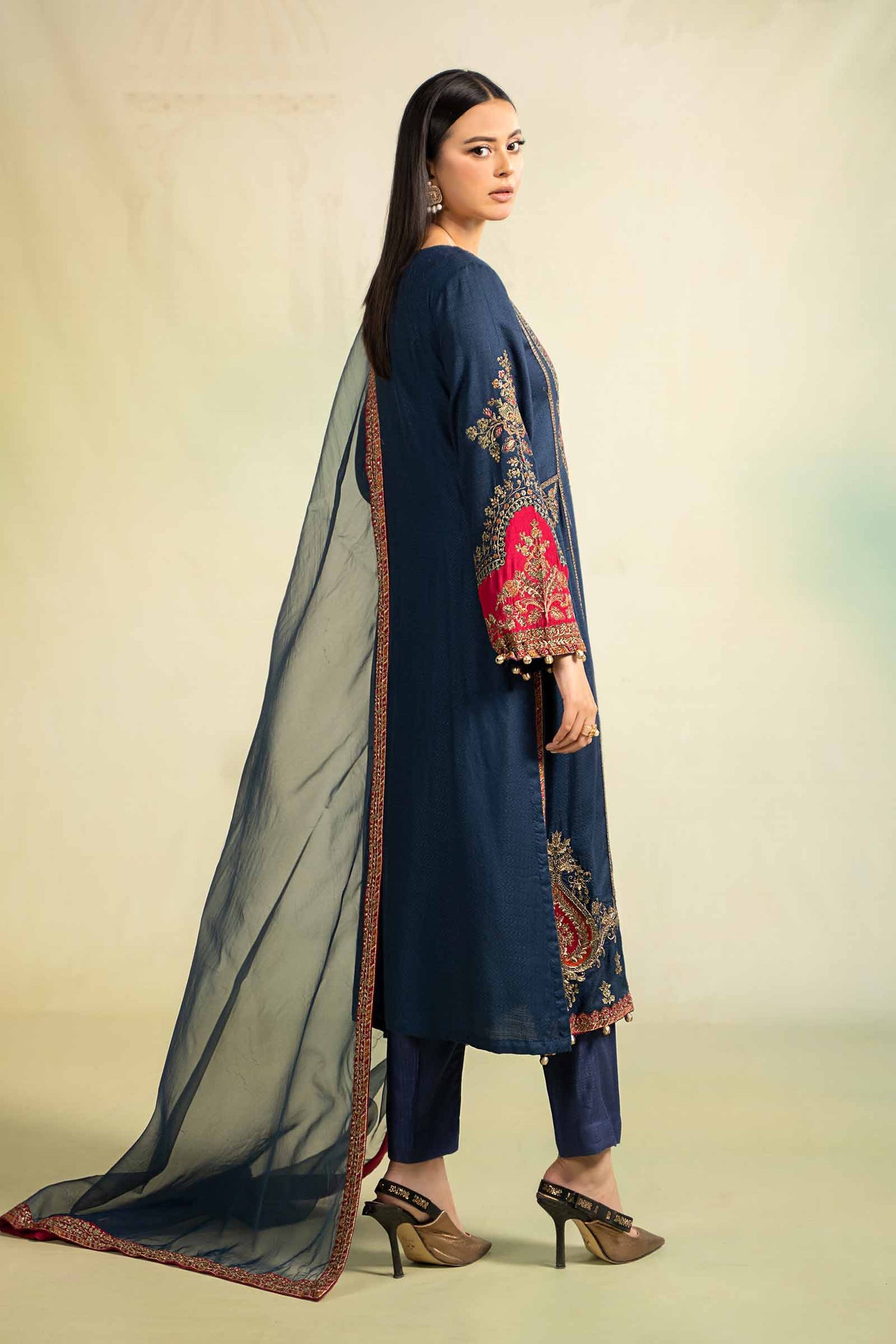 3 Piece Embroidered Linen Suit | DW-W24-111