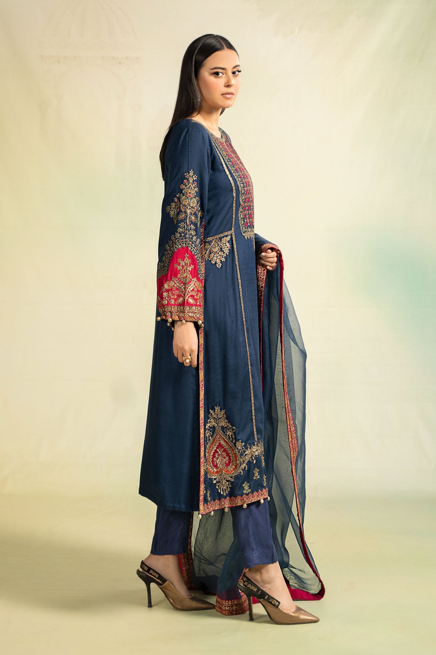 3 Piece Embroidered Linen Suit | DW-W24-111