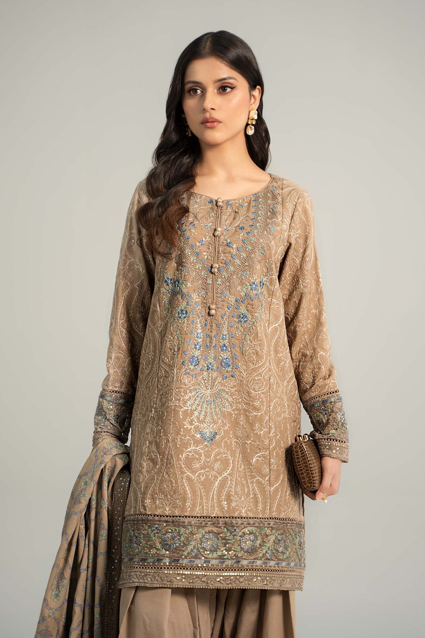 3 Piece Embroidered Khaddar Suit | DW-W24-12