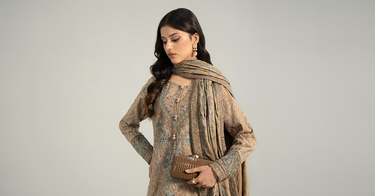 3 Piece Embroidered Khaddar Suit | DW-W24-12