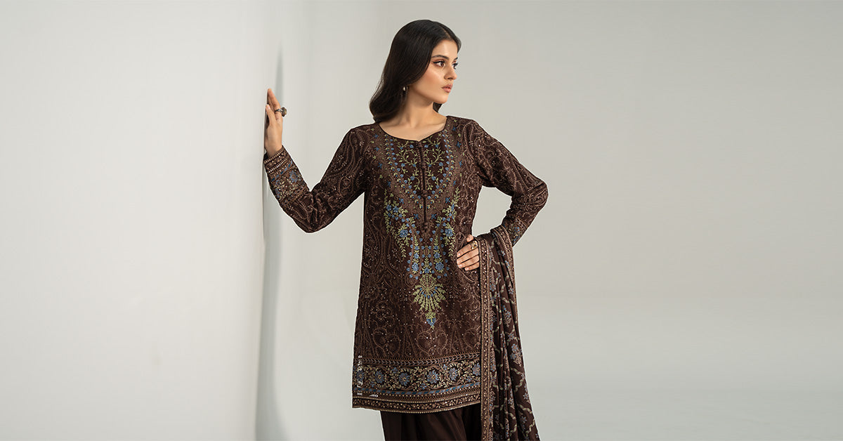 3 Piece Embroidered Khaddar Suit | DW-W24-12