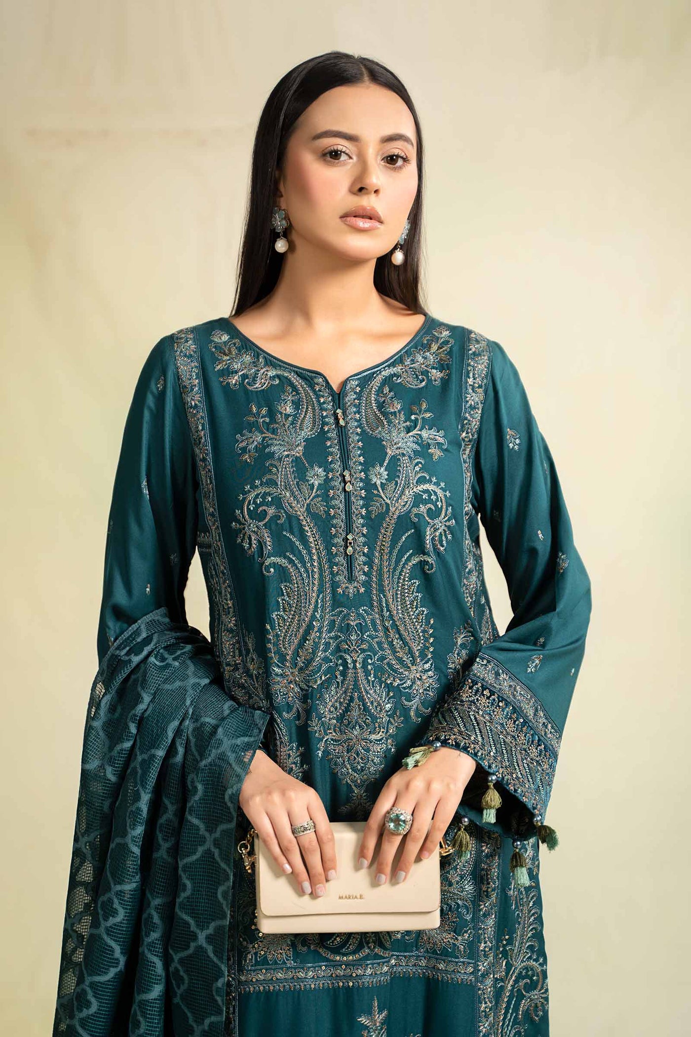 3 Piece Embroidered Linen Suit | DW-W24-22