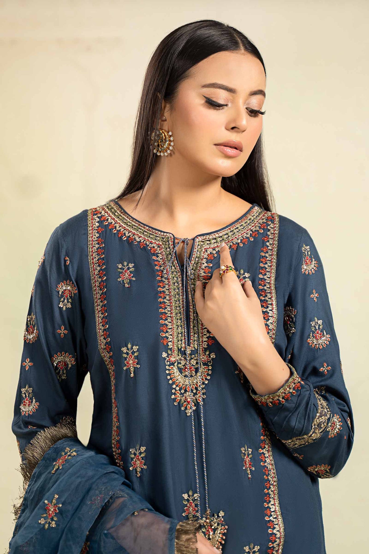 3 Piece Embroidered Linen Suit | DW-W24-25