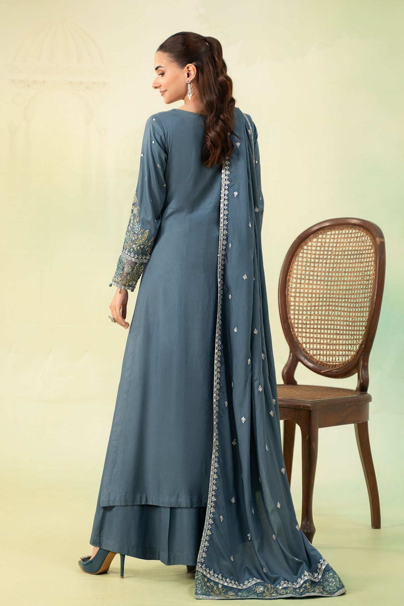 3 Piece Embroidered Linen Suit | DW-W24-45