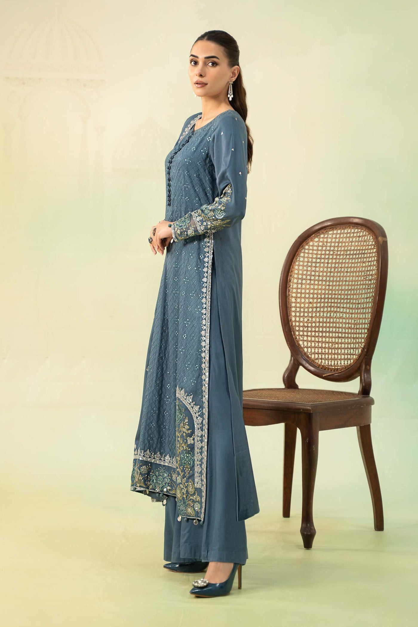 3 Piece Embroidered Linen Suit | DW-W24-45