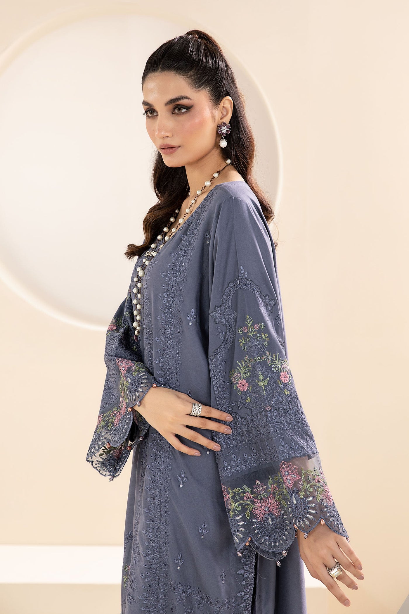 3 Piece Embroidered Linen Suit | DW-W24-65