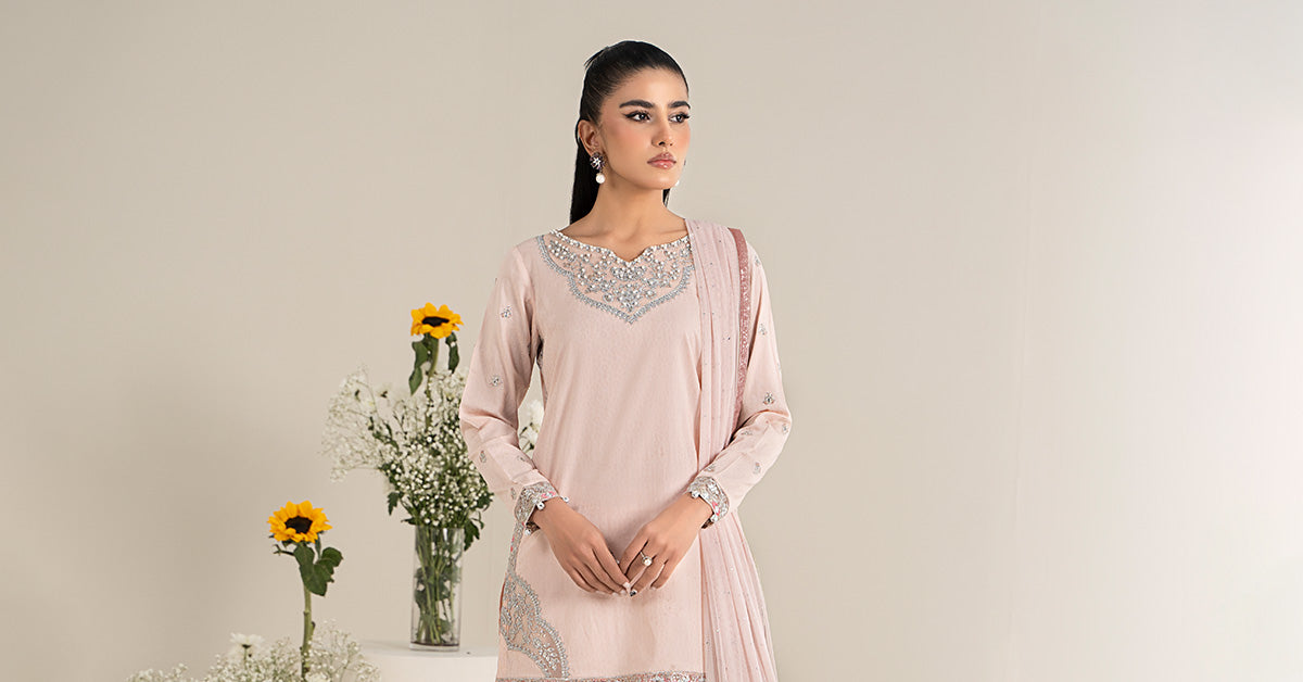 3 Piece Embroidered Dobby Lawn Suit | DW-EF25-61