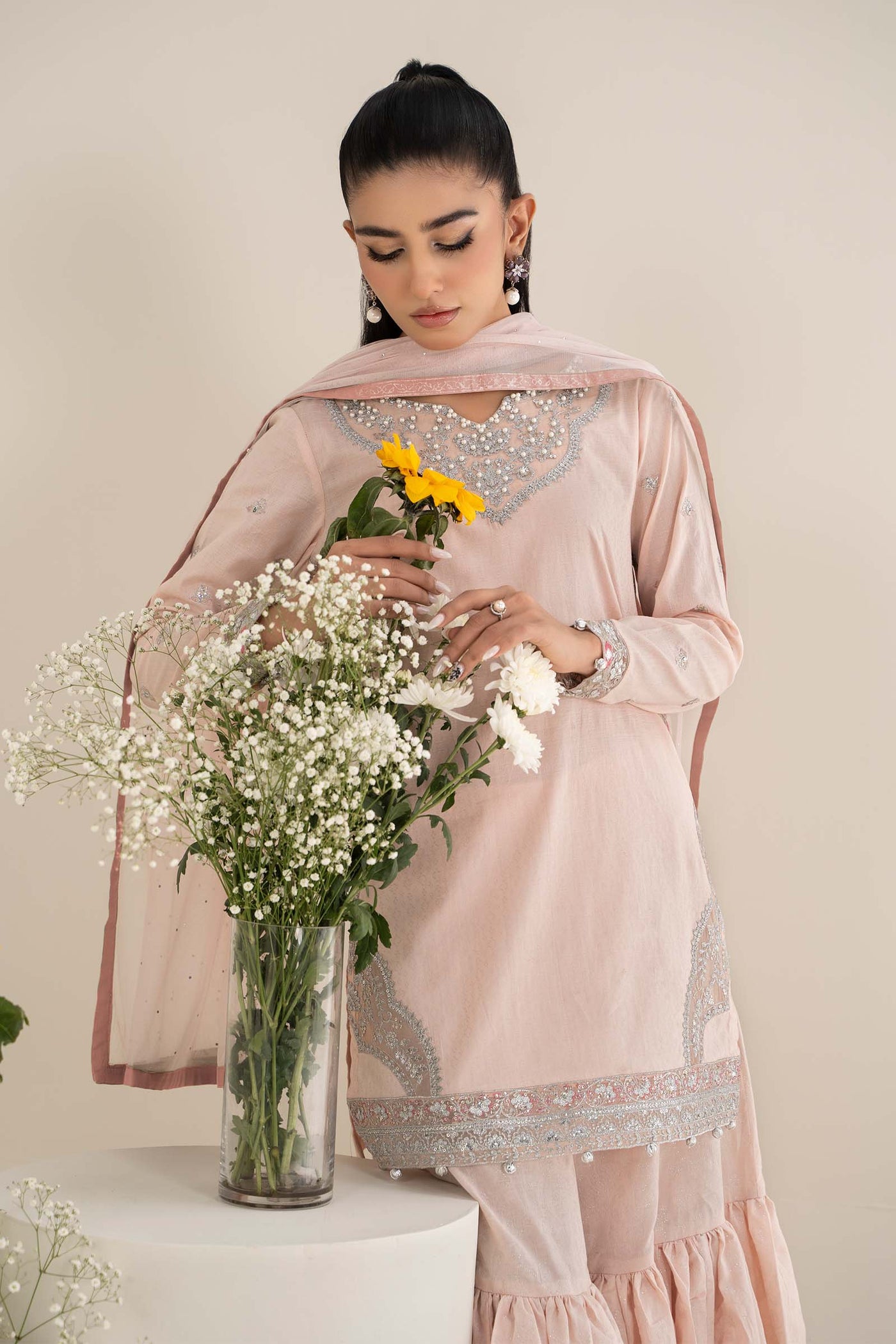 3 Piece Embroidered Dobby Lawn Suit | DW-EF25-61