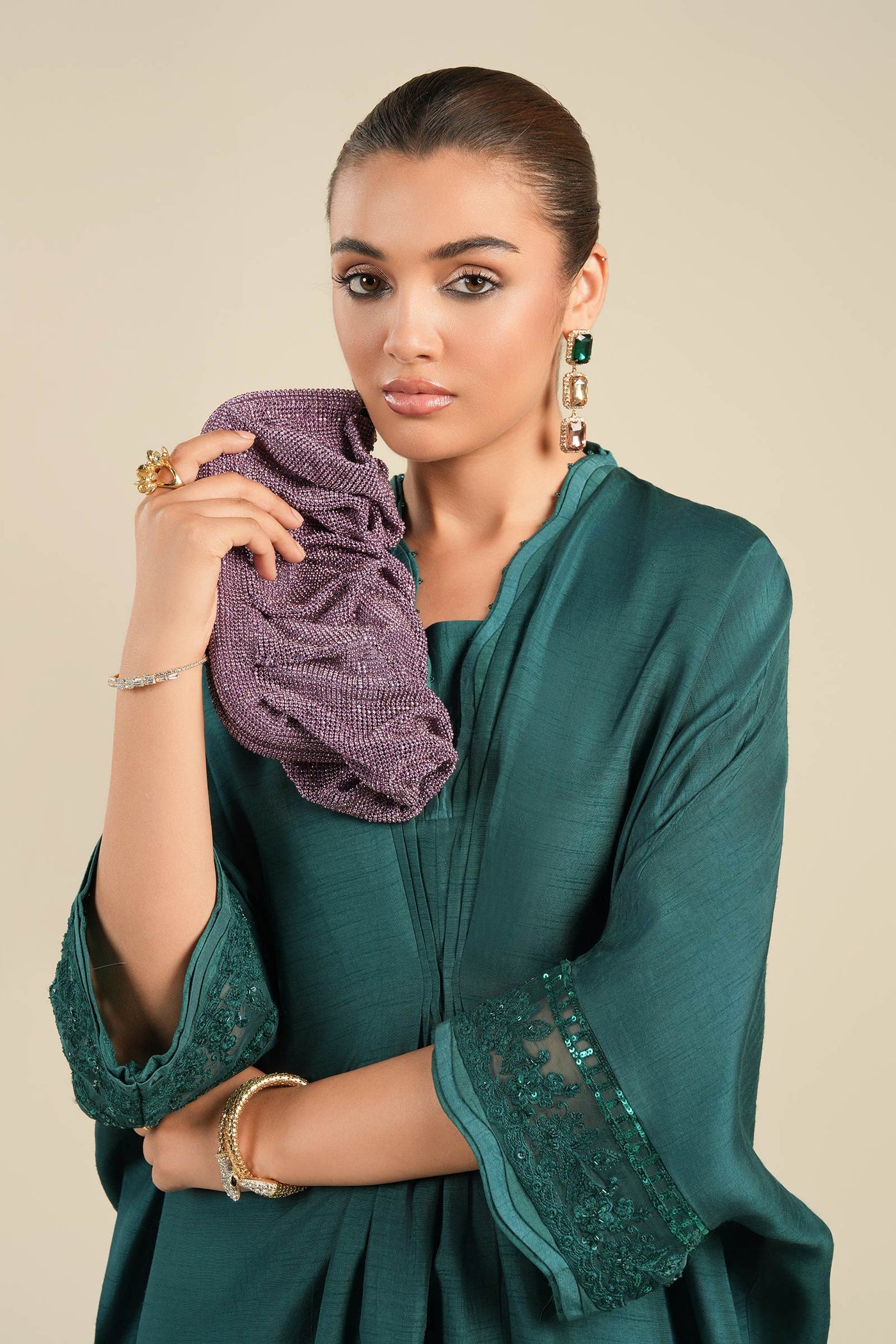 Embroidered Bemberg Raw Silk Kaftan | MB-FS25-11