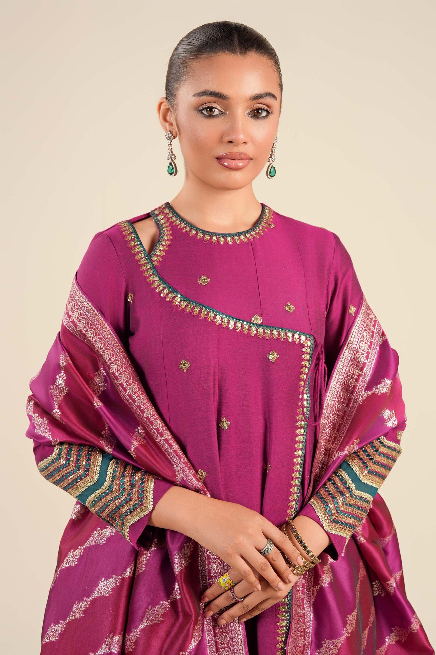 2 Pc Embroidered Two Tone Silk Suit | MB-FS25-22