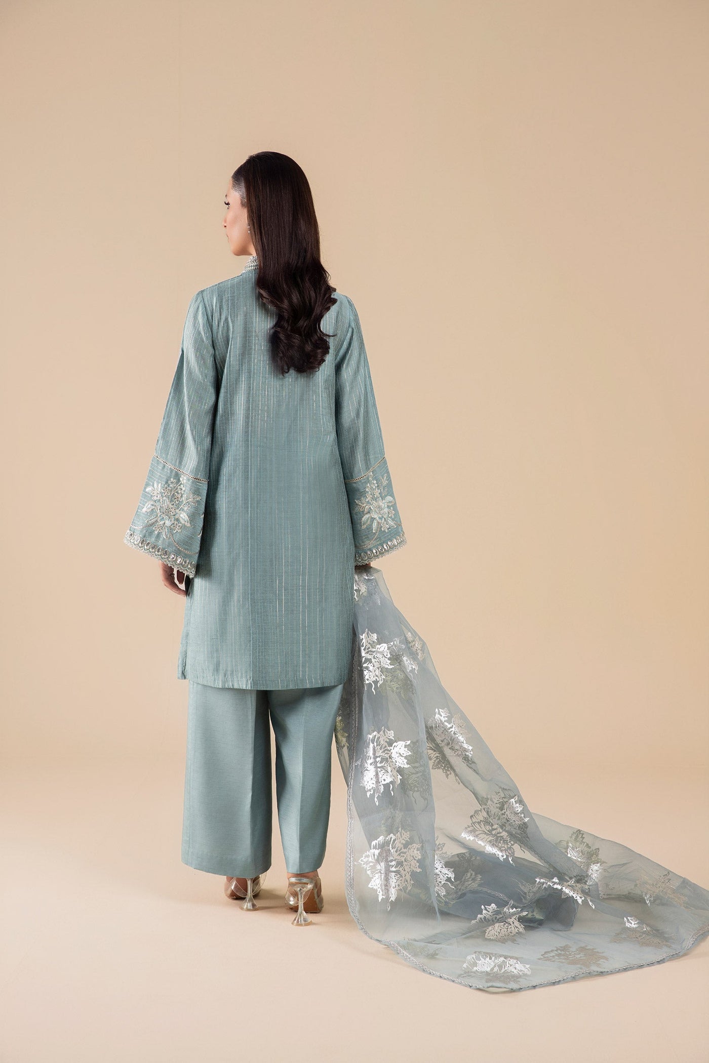 3 Pc Embroidered Two Tone Lurex Silk Suit | MB-FS25-28