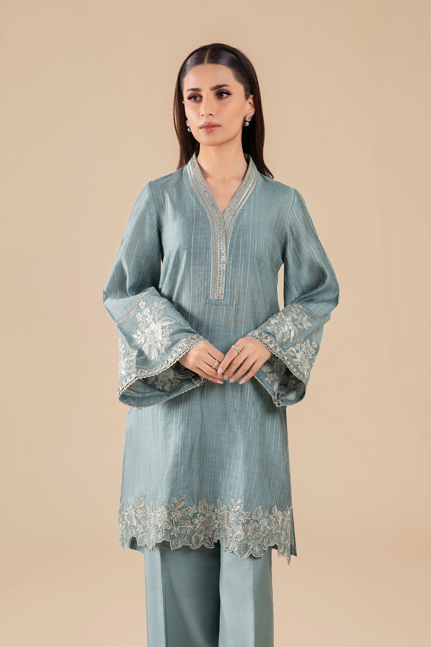 3 Pc Embroidered Two Tone Lurex Silk Suit | MB-FS25-28