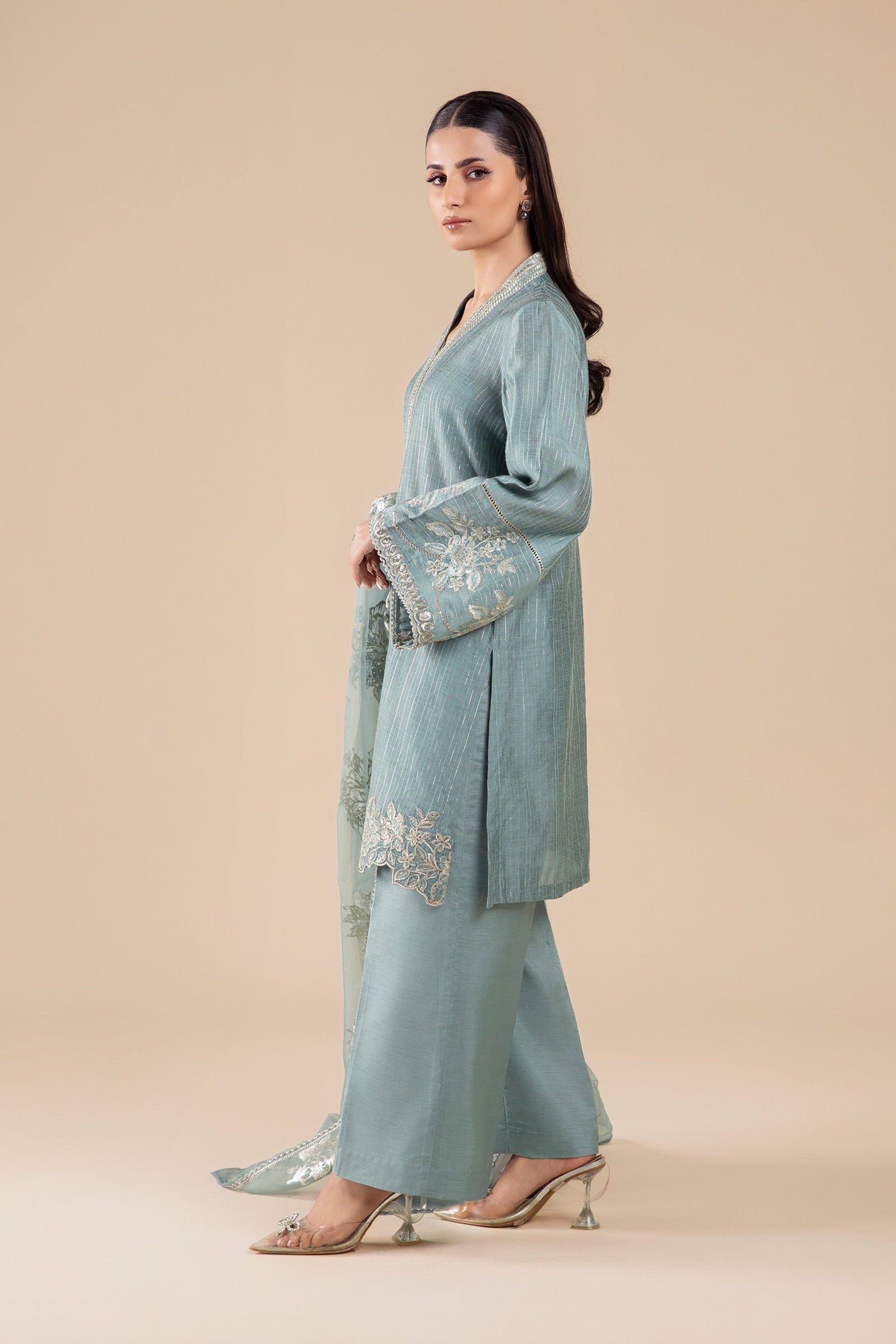 3 Pc Embroidered Two Tone Lurex Silk Suit | MB-FS25-28