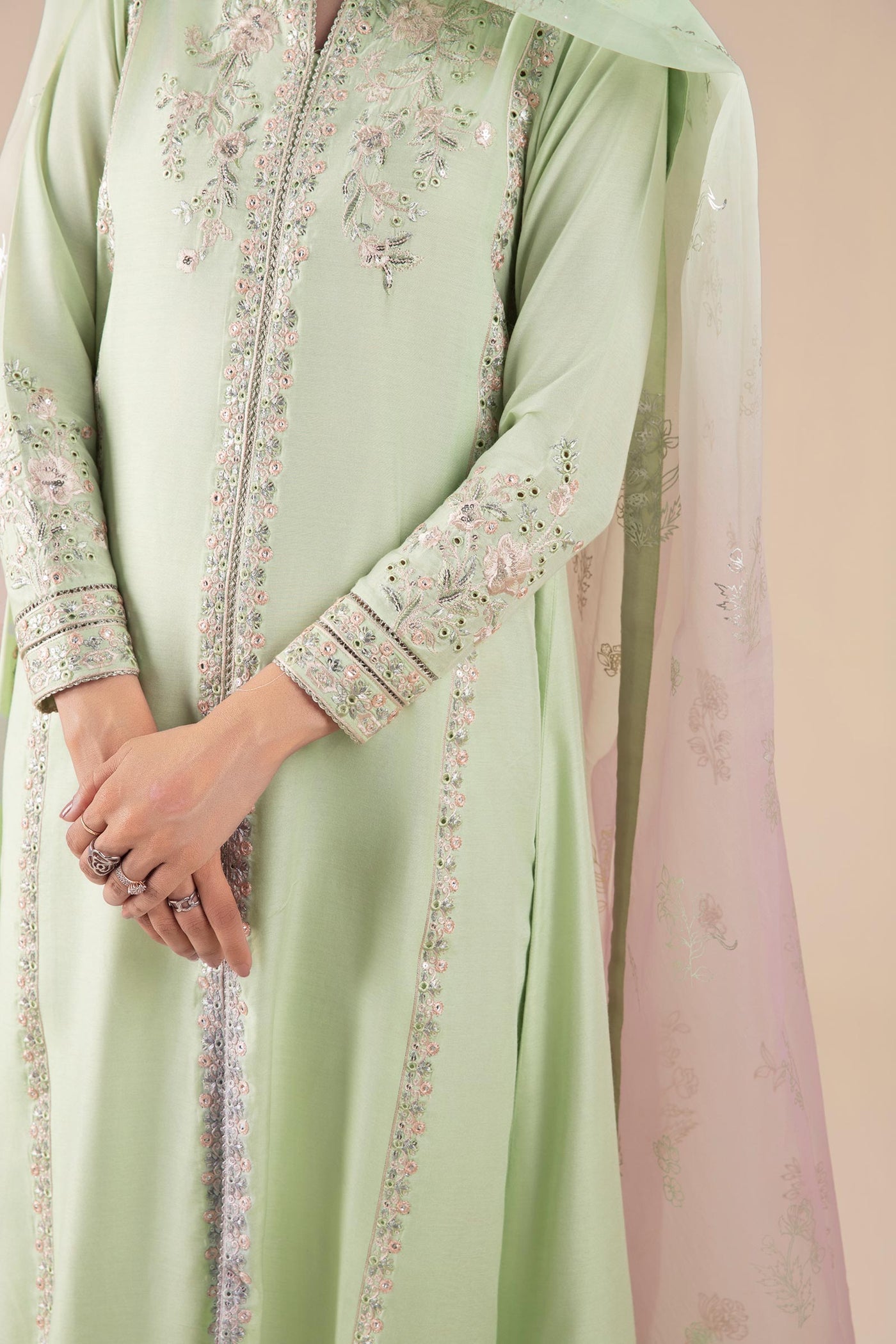 3 Pc Embroidered Two Tone Silk Suit | MB-FS25-37