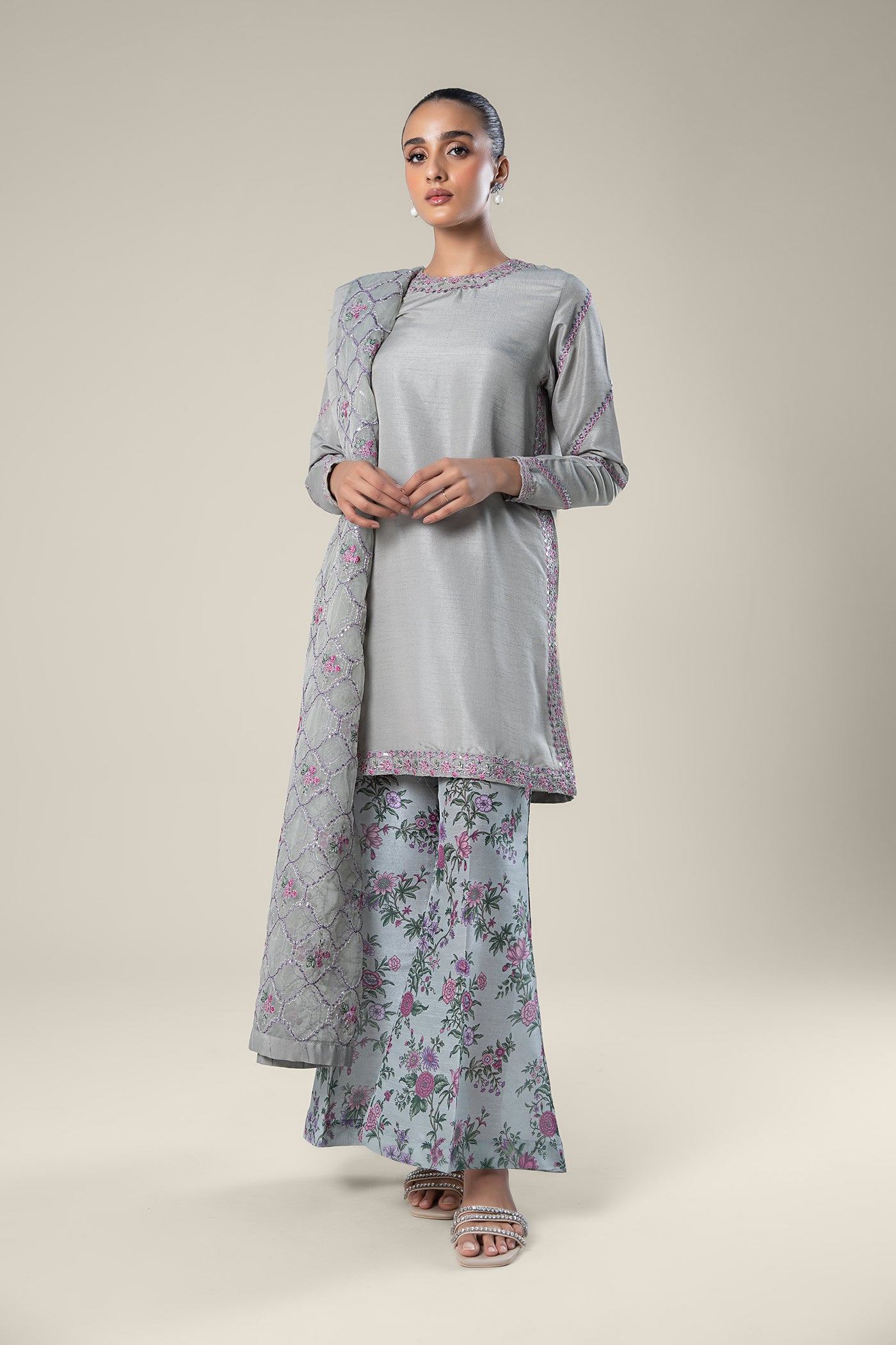 3 Pc Embroidered Raw Silk Suit | MB-WF24-40