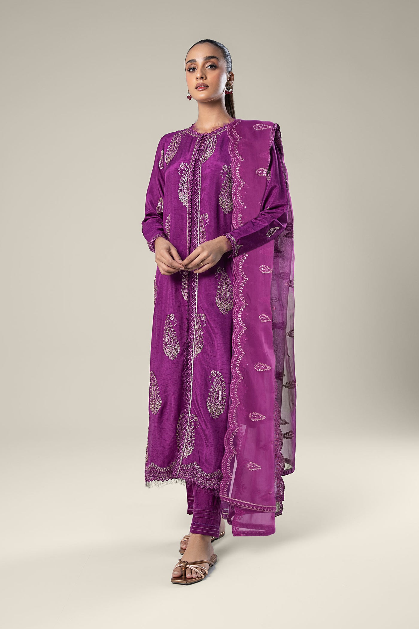 2 Pc Embroidered Raw Silk Suit | MB-WF24-29