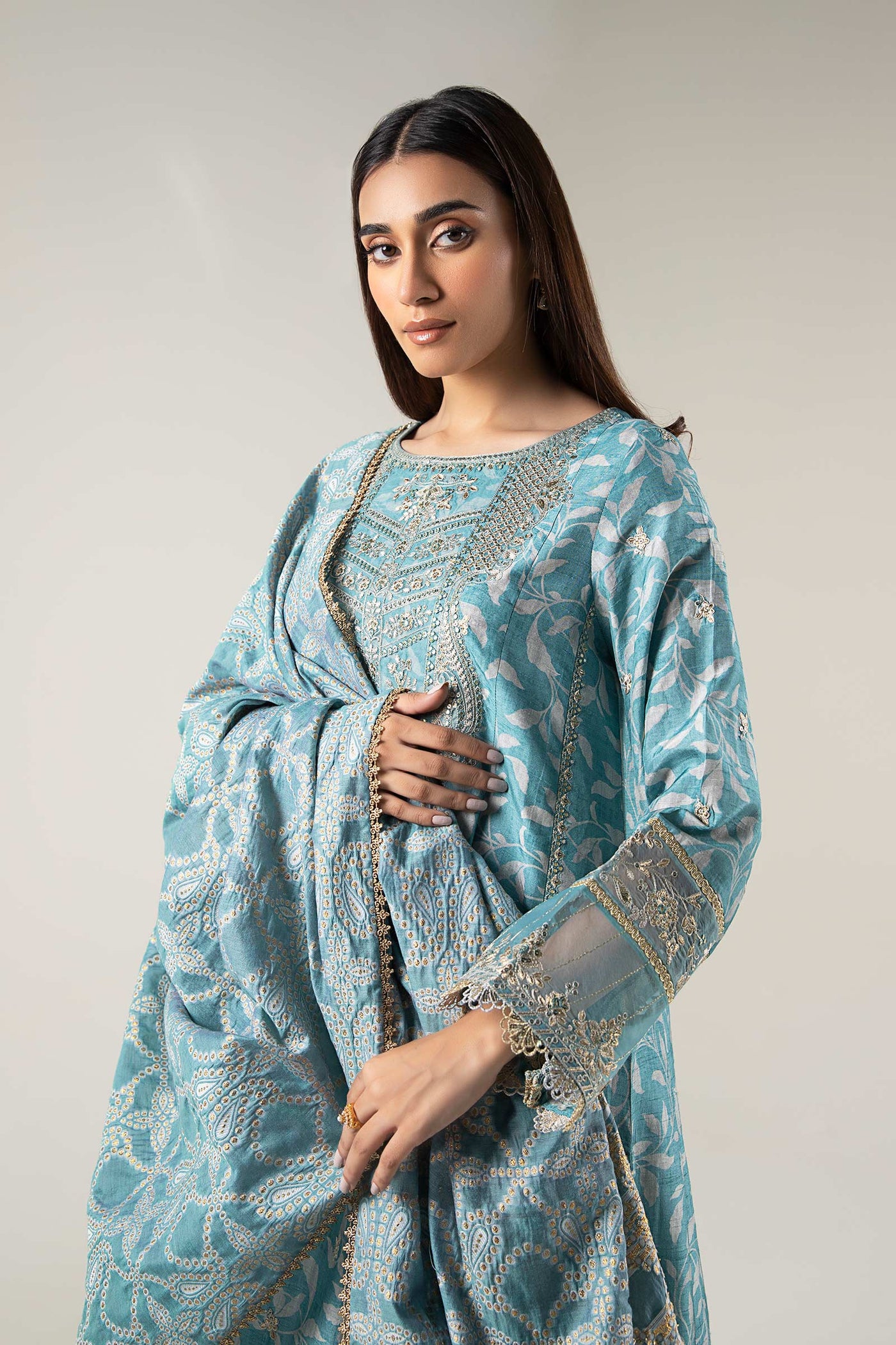 2 Pc Pinted Raw Silk Suit | MB-WF24-34