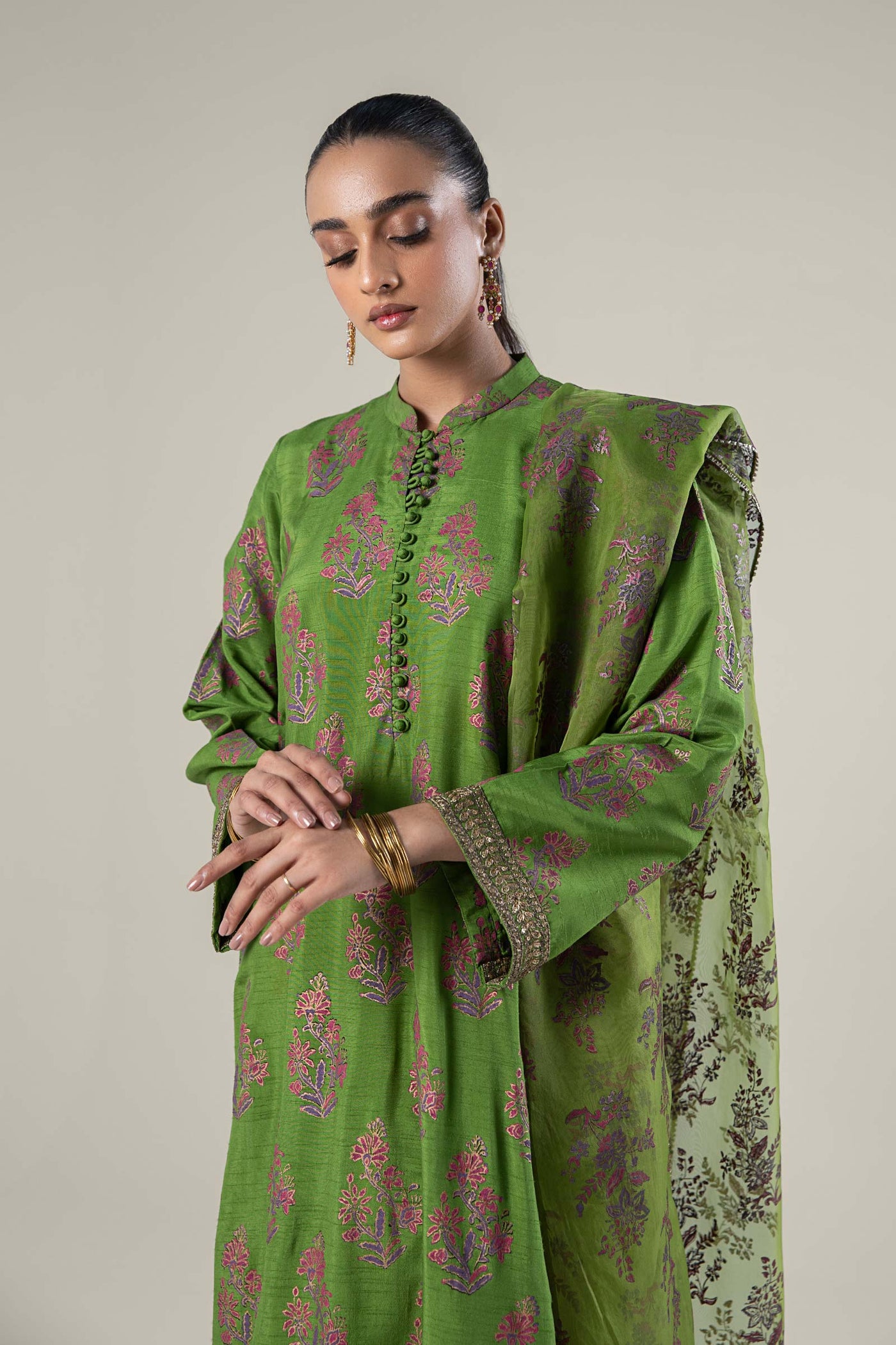 3 Pc Embroidered Raw Silk Suit | MB-WF24-39