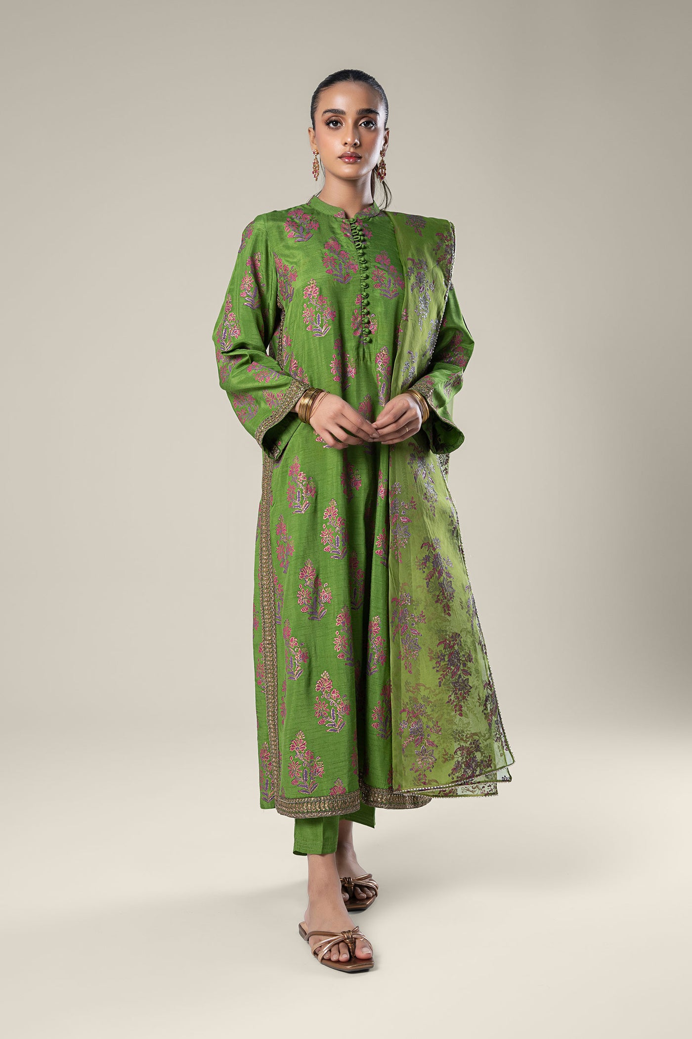 3 Pc Embroidered Raw Silk Suit | MB-WF24-39