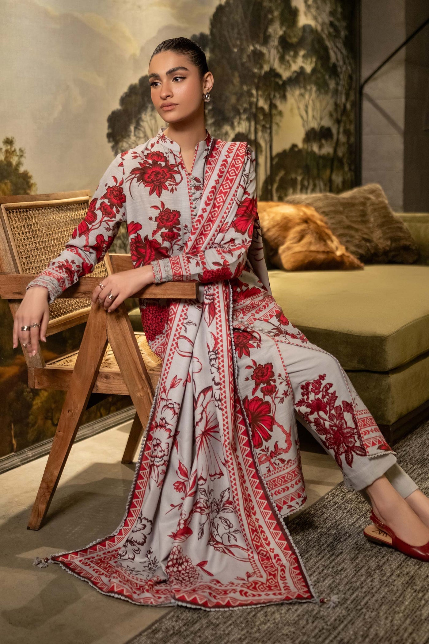 3 Pc Unstitched Printed Khaddar Suit | 503-A