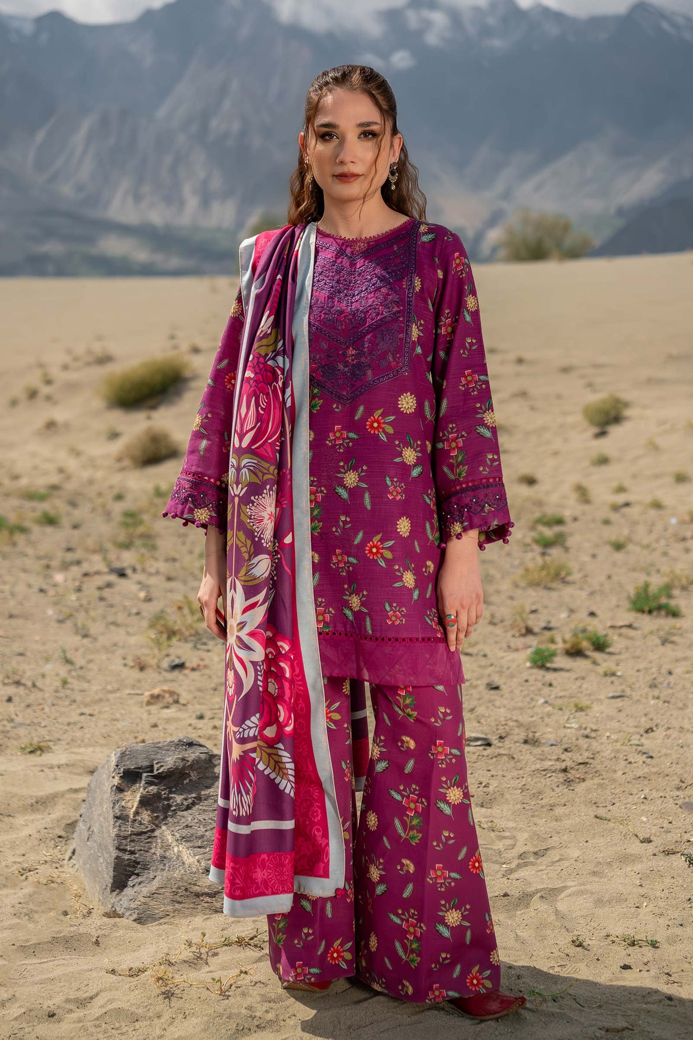 3 Pc Unstitched Printed Khaddar Suit | 505-A