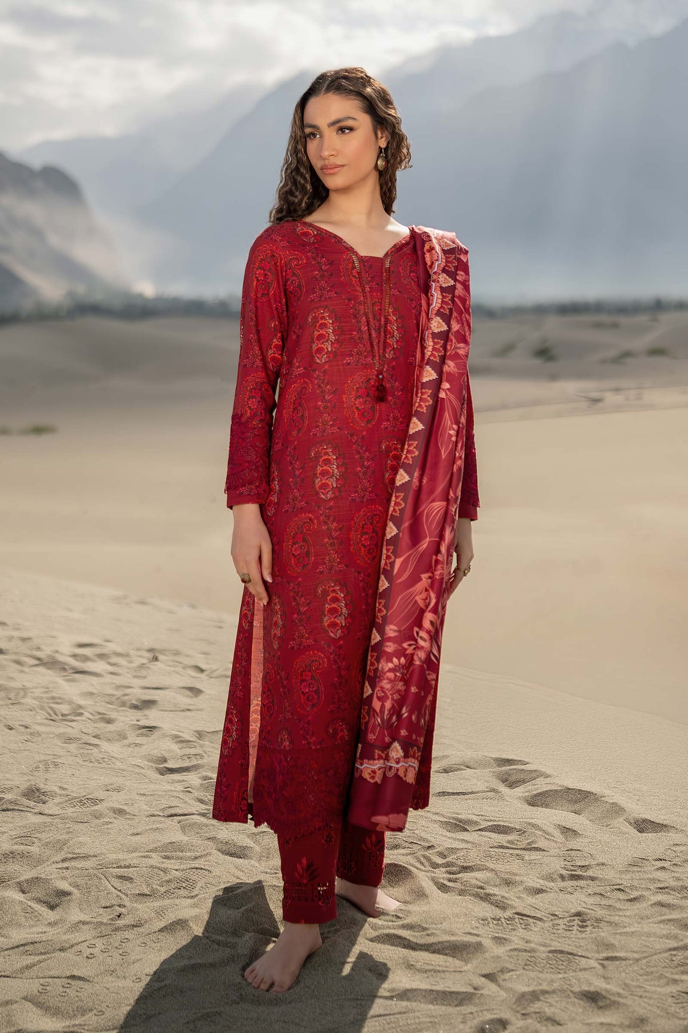 3 Pc Unstitched Printed Khaddar Suit | 508-B