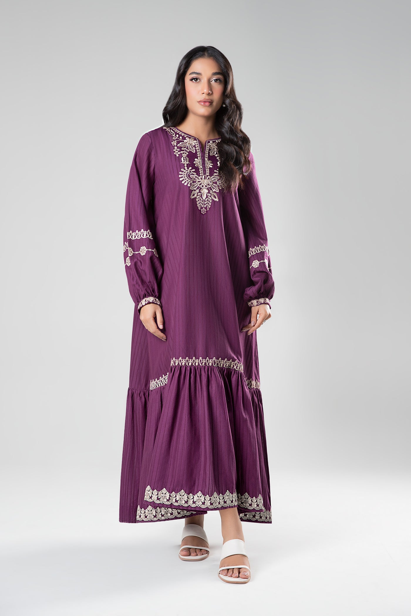 Embroidered Textured Frock | MB-WS24-109