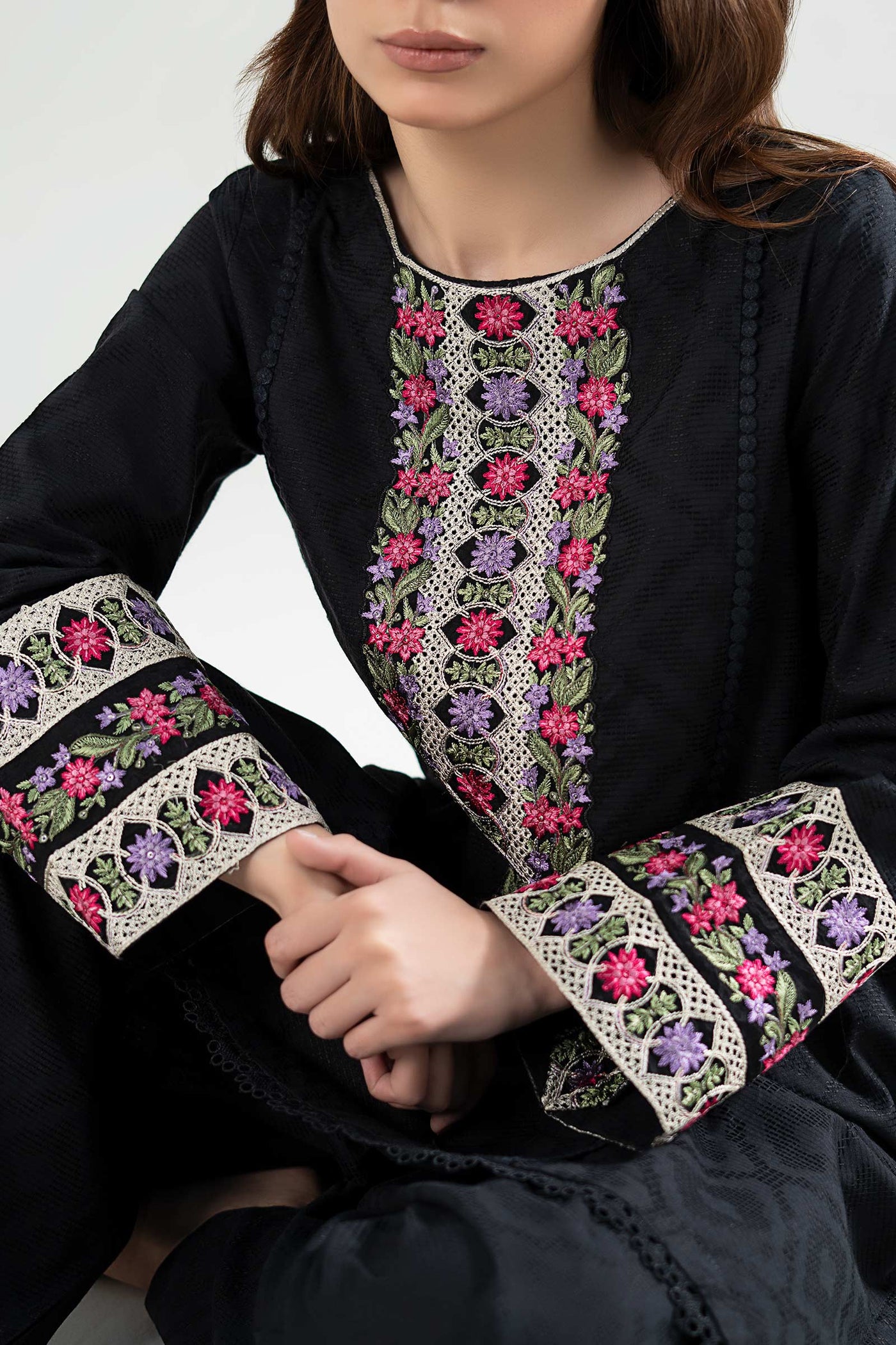 2 Pc Embroidered Textured Suit | MB-WS24-136