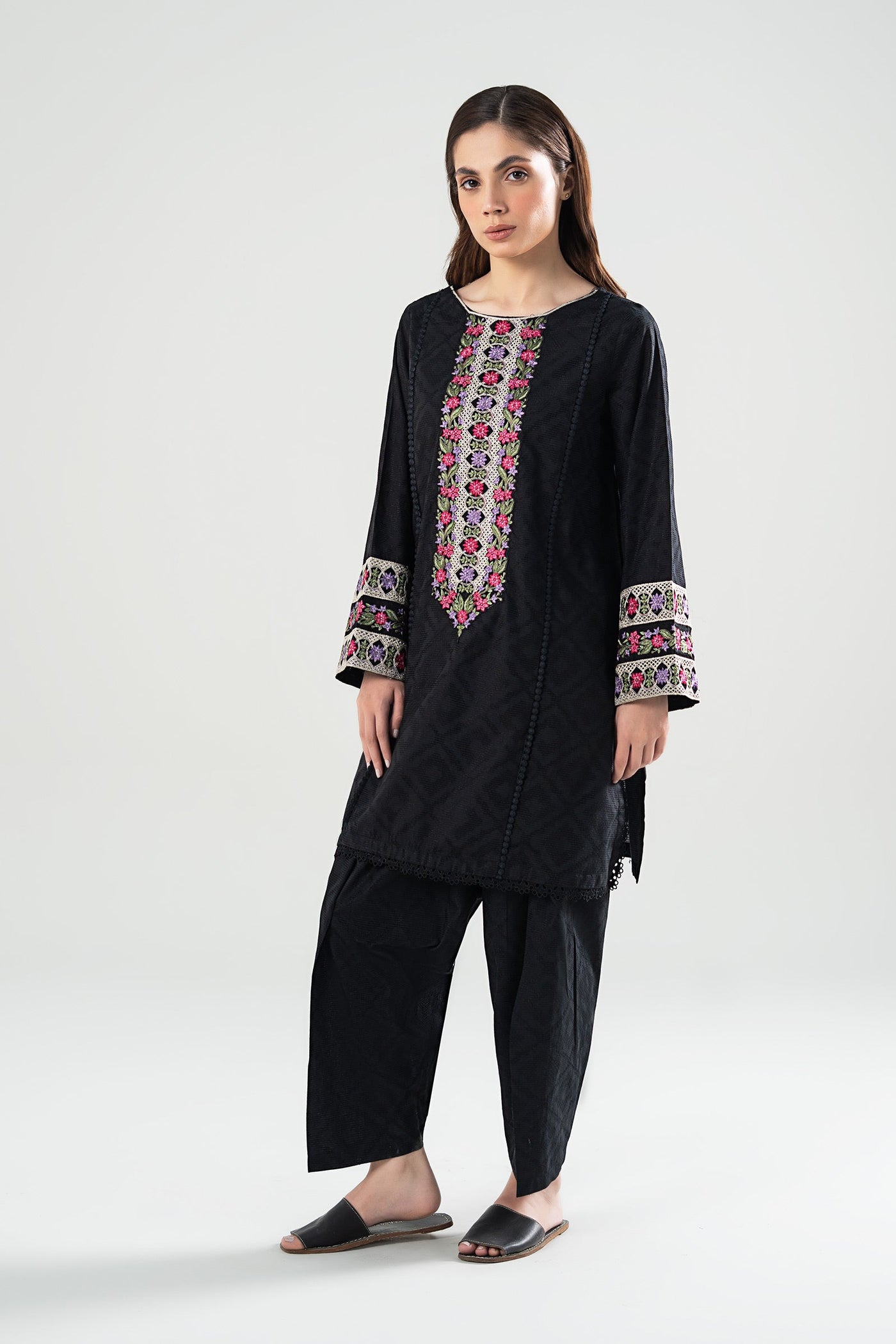 2 Pc Embroidered Textured Suit | MB-WS24-136