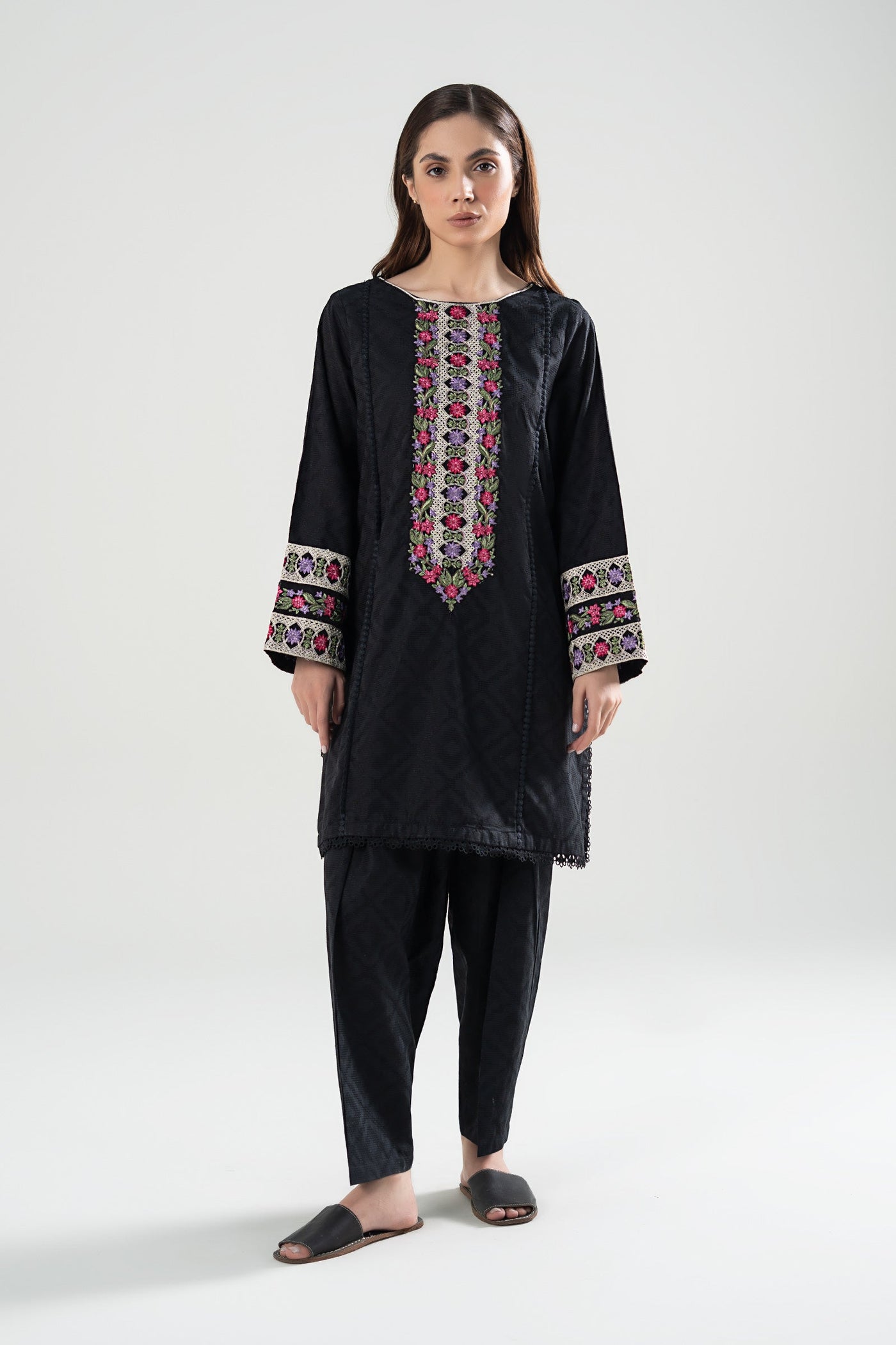 2 Pc Embroidered Textured Suit | MB-WS24-136