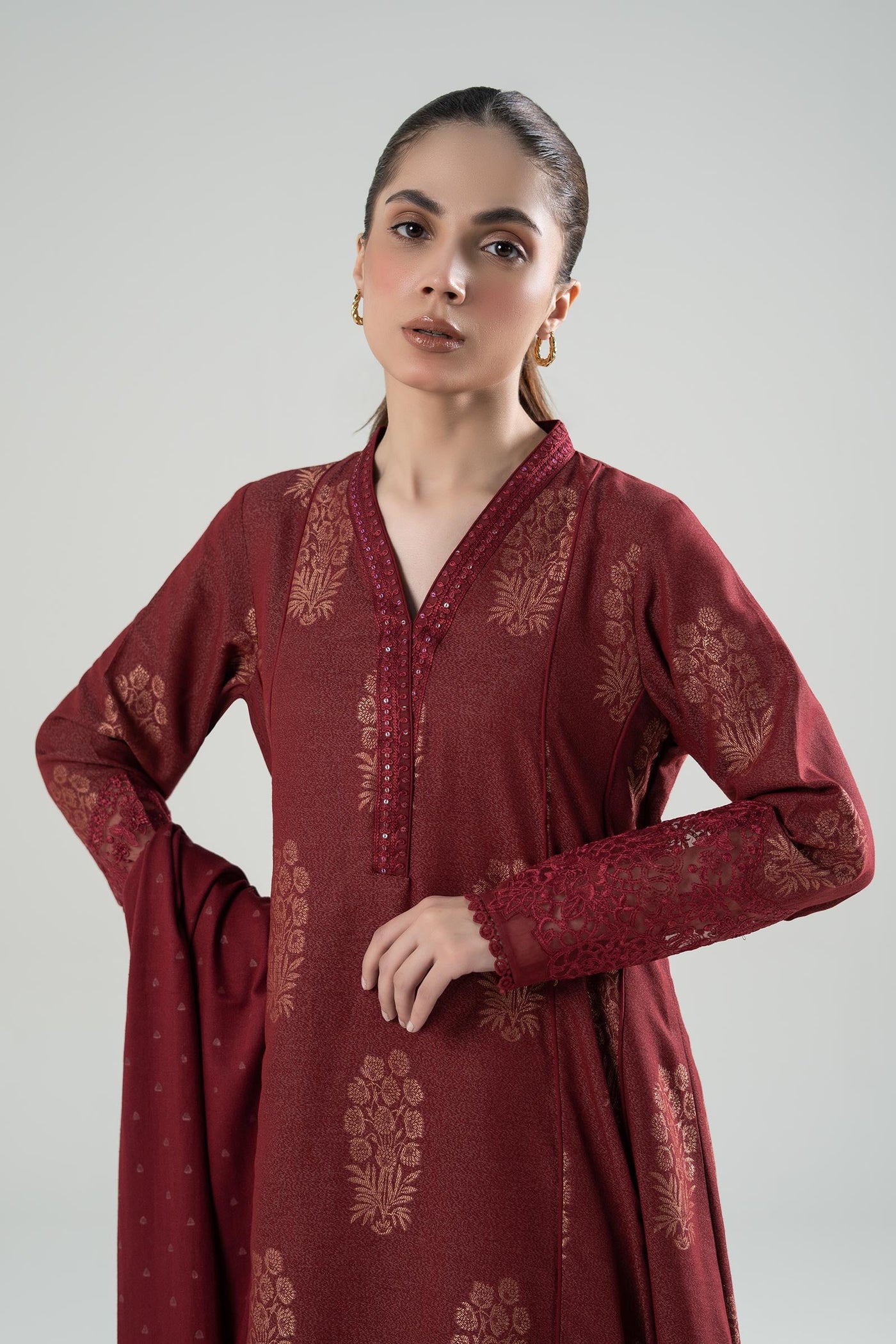 3 Pc Embroidered Jacquard Suit | MB-WS24-159