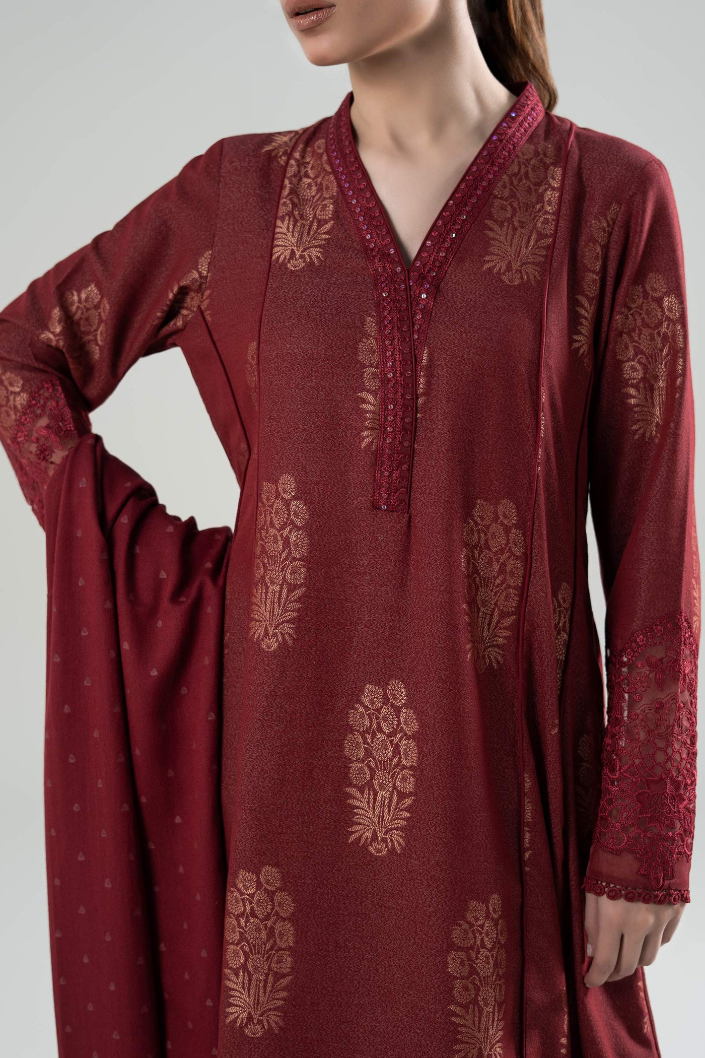 3 Pc Embroidered Jacquard Suit | MB-WS24-159