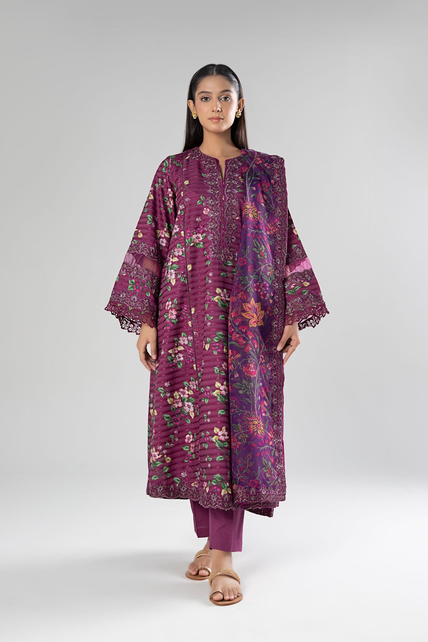 3 Pc Printed Textured Suit | MB-WS24-161