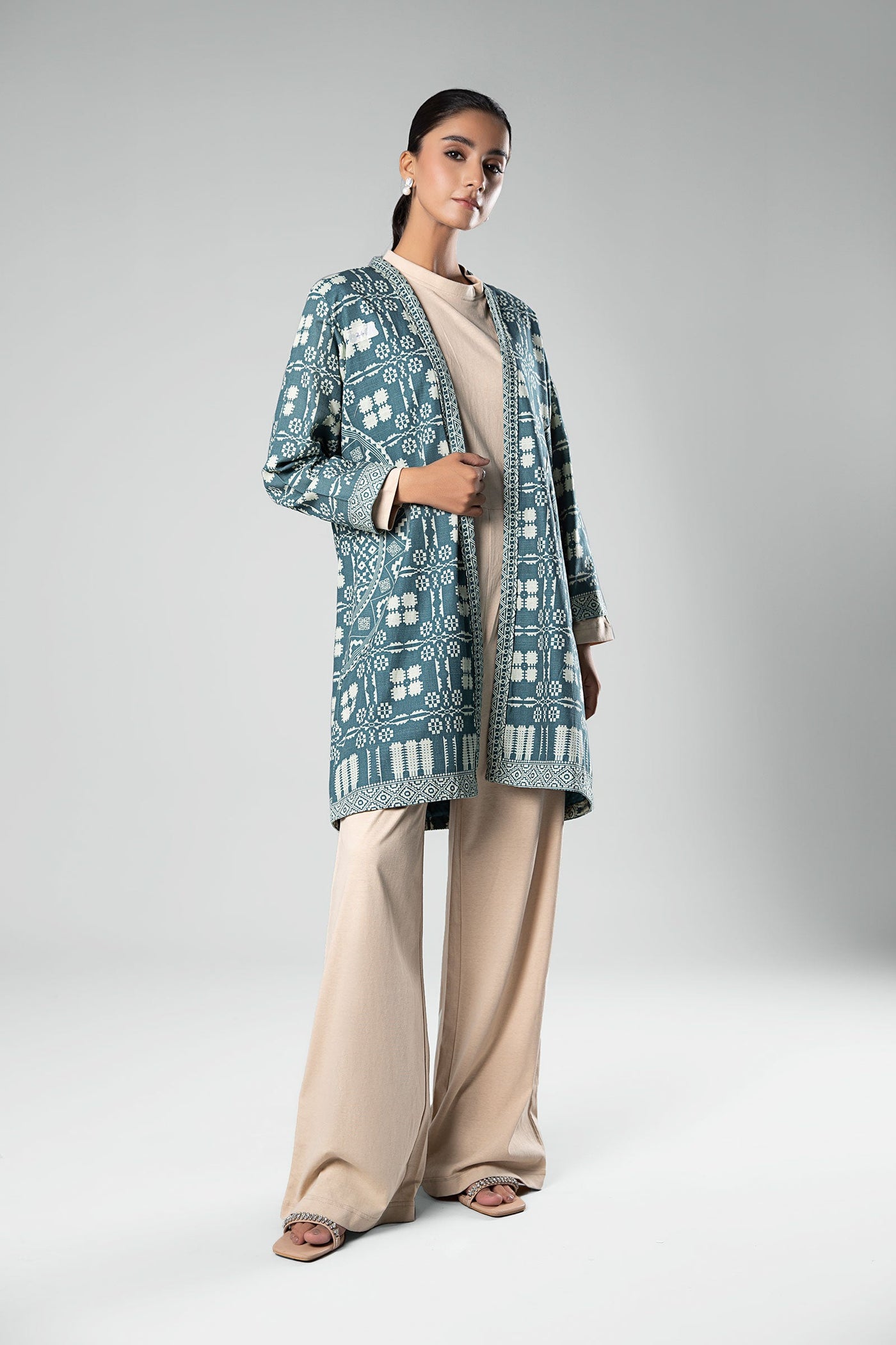 Printed Khaddar Kimono Jacket | MB-WS24-26