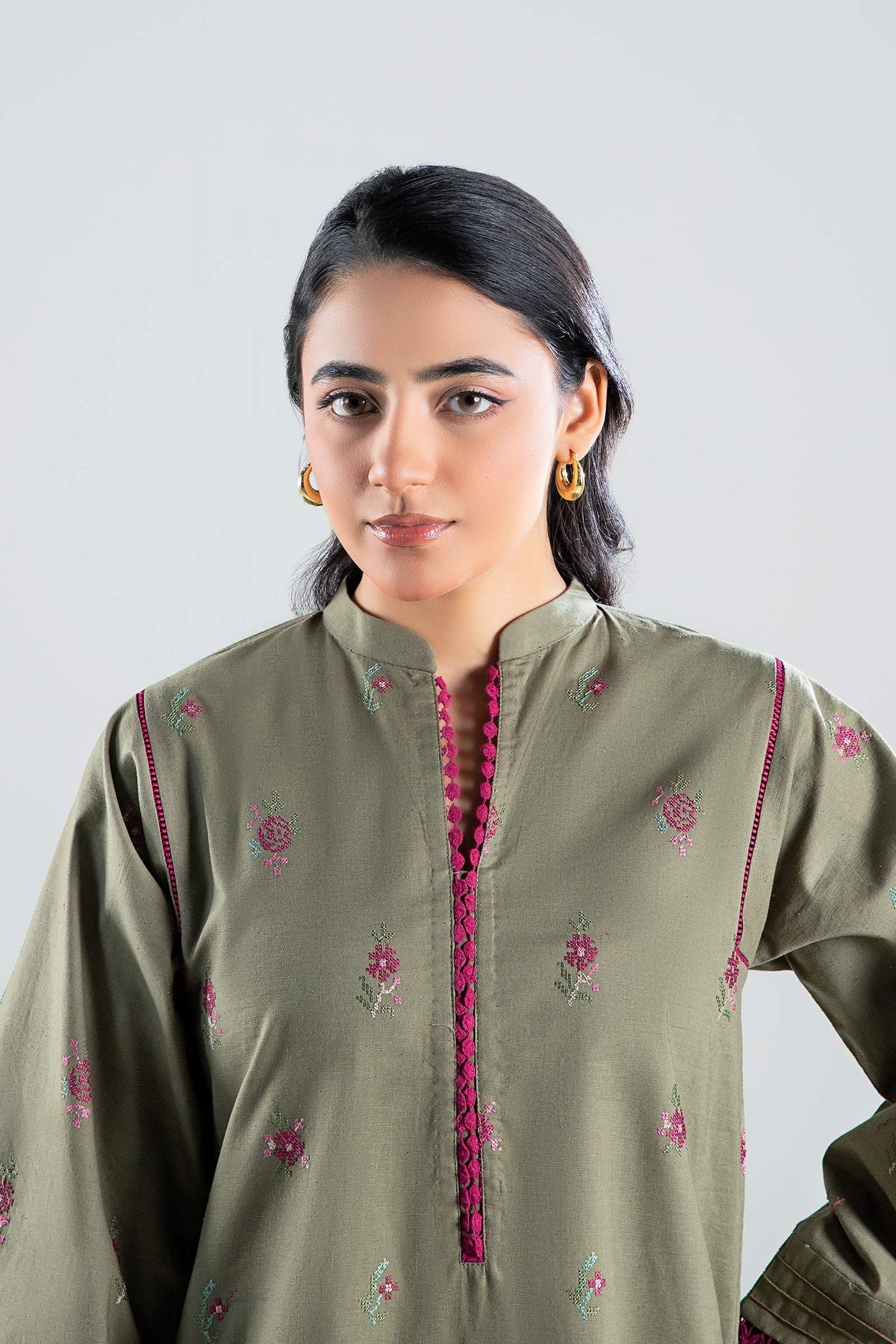 Embroidered Textured Shirt | MB-WS24-28