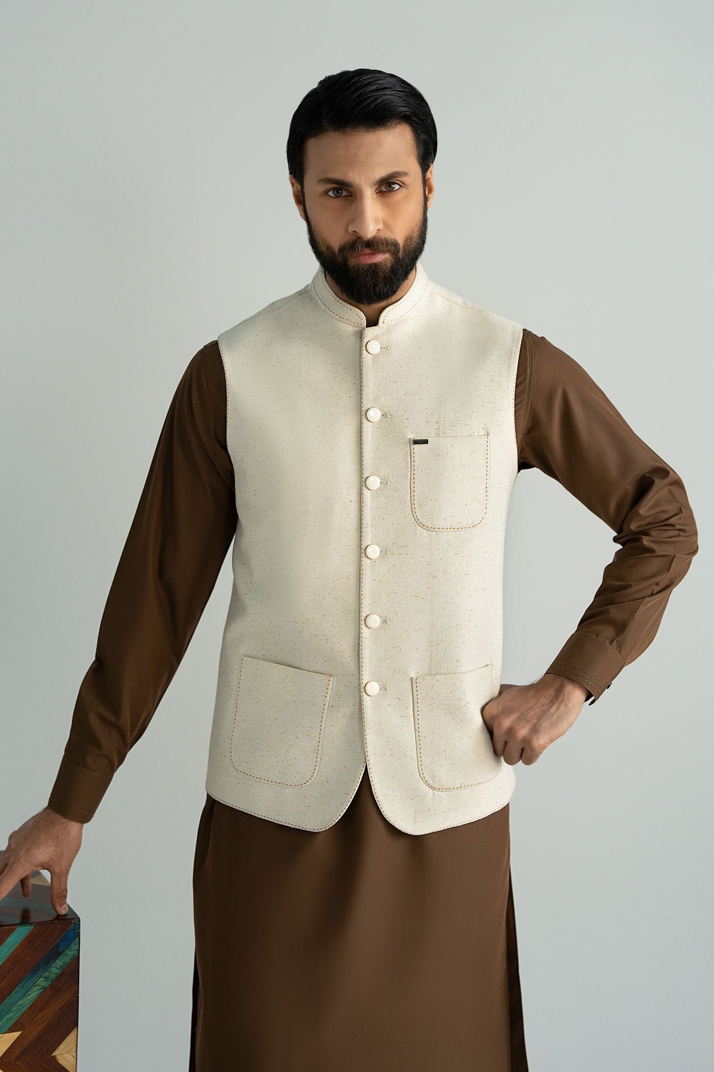 Natural Karandi Waistcoat | MBM-WC25-04