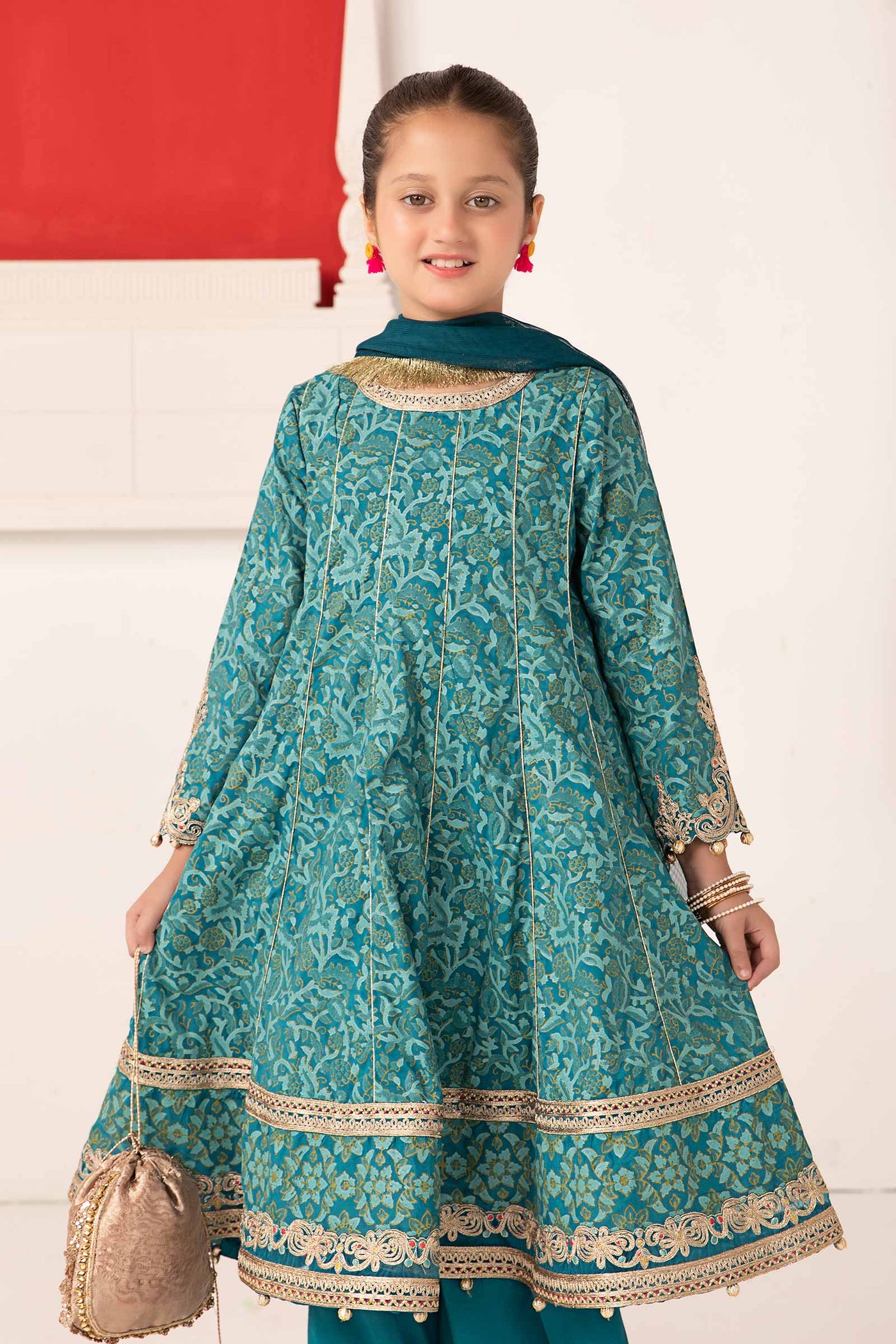 3 Piece Printed Raw Silk Suit | MKS-EA24-05