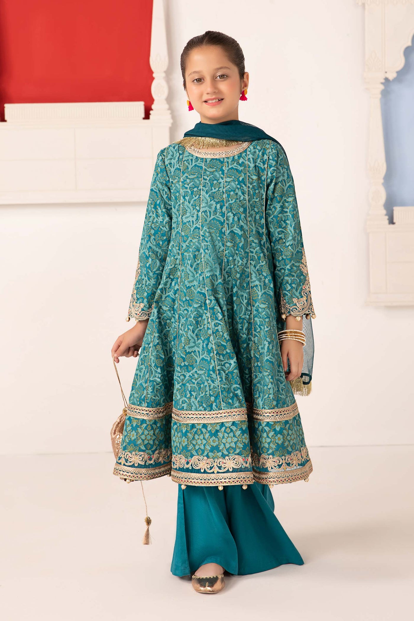 3 Piece Printed Raw Silk Suit | MKS-EA24-05