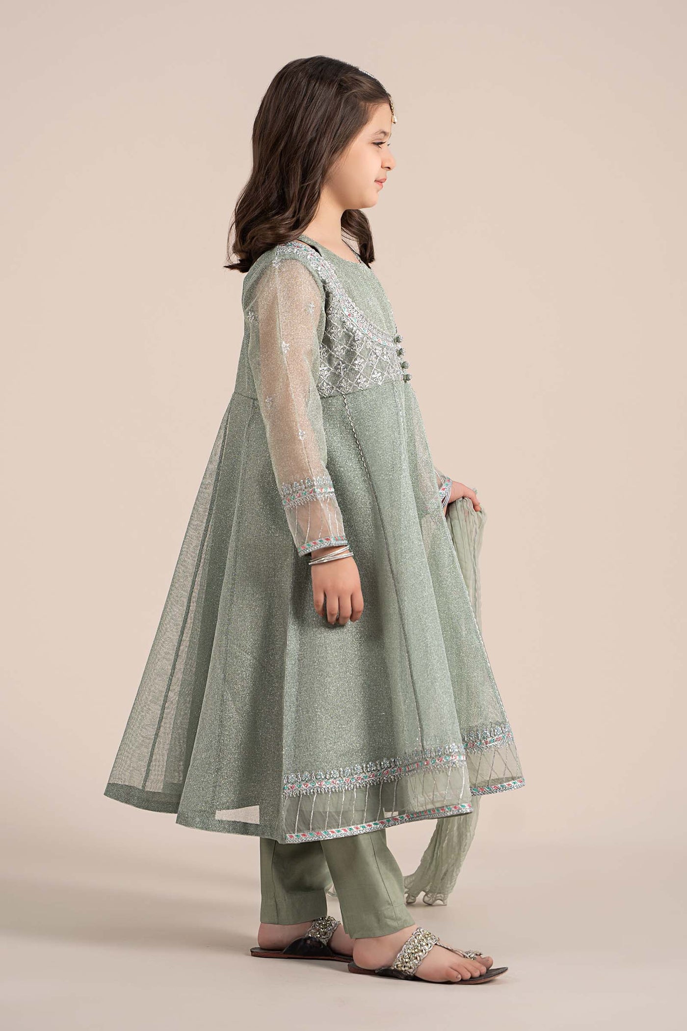 3 Piece Embroidered Zari Net Suit | MKS-EF25-01