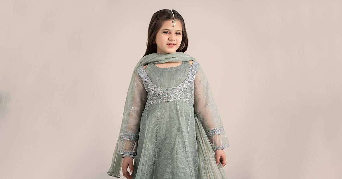 3 Piece Embroidered Zari Net Suit | MKS-EF25-01